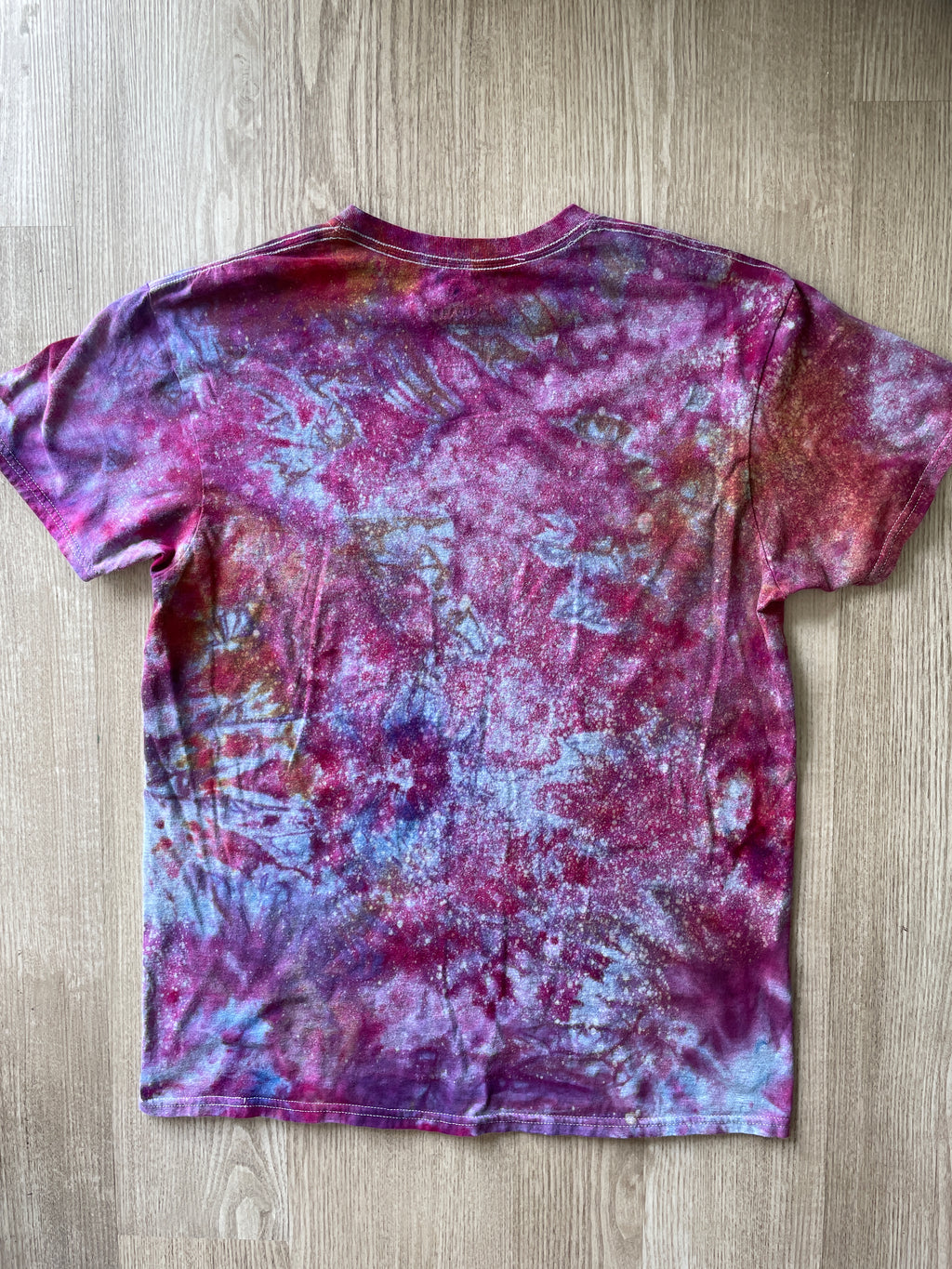 LARGE Men's Saguaro Cactus Galaxy Tie Dye T-Shirt | One-Of-a-Kind Pink and Purple Crumpled Short Sleeve