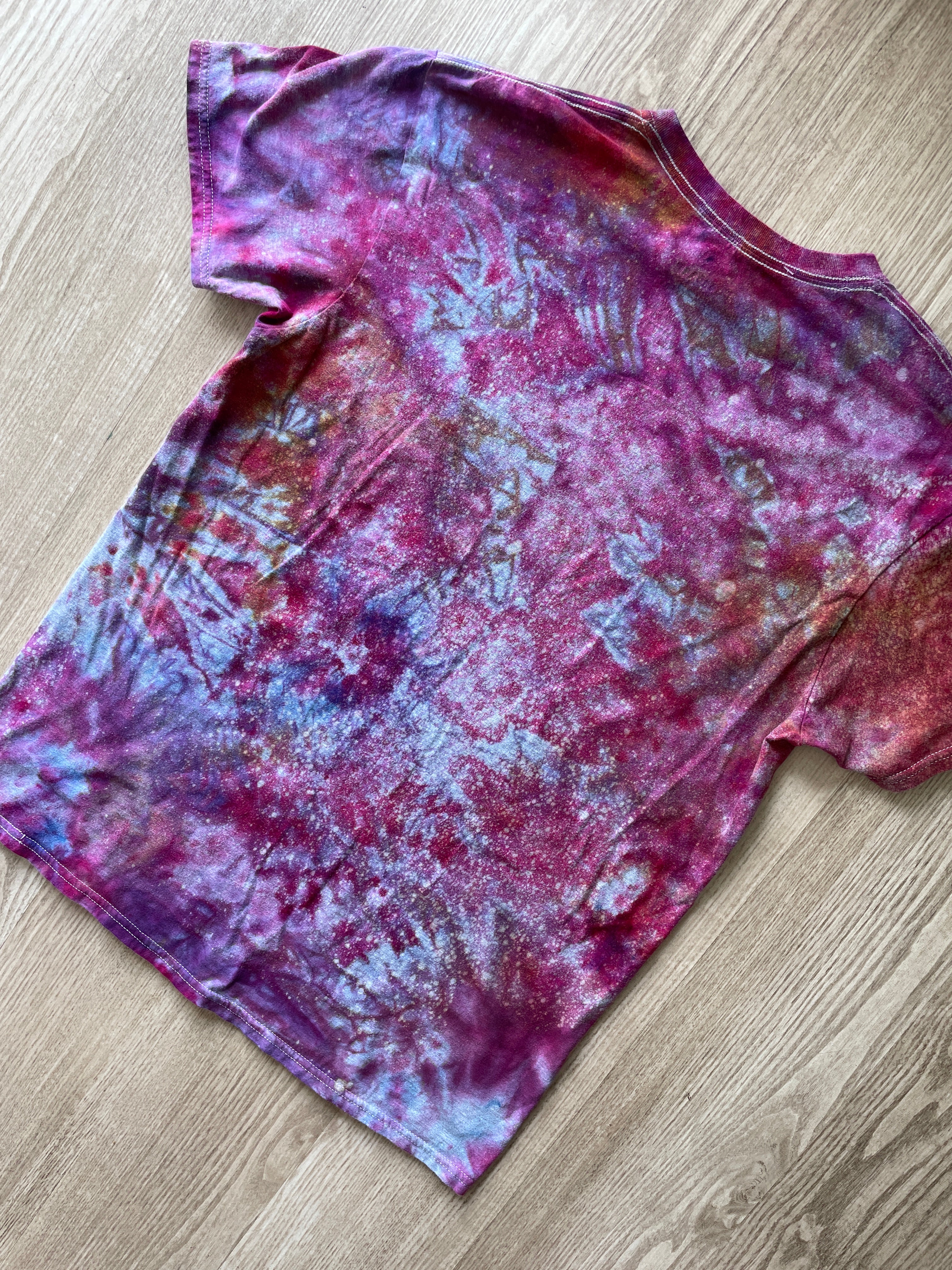 LARGE Men's Saguaro Cactus Galaxy Tie Dye T-Shirt | One-Of-a-Kind Pink and Purple Crumpled Short Sleeve