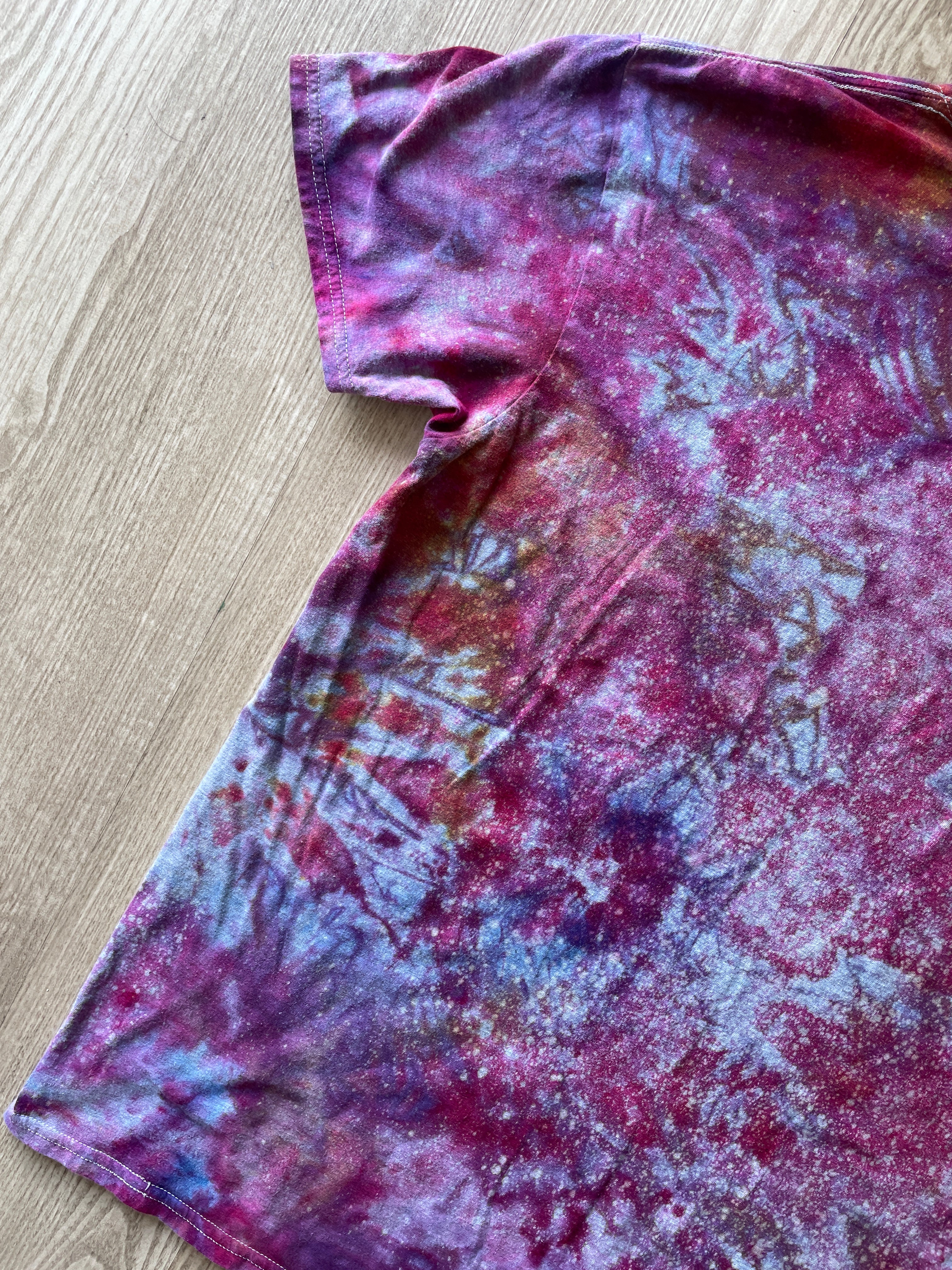 LARGE Men's Saguaro Cactus Galaxy Tie Dye T-Shirt | One-Of-a-Kind Pink and Purple Crumpled Short Sleeve