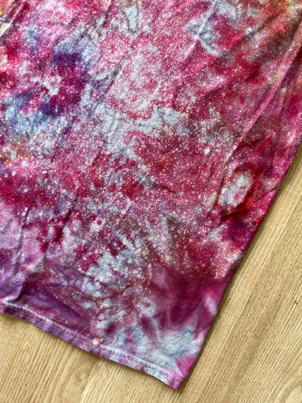 LARGE Men's Saguaro Cactus Galaxy Tie Dye T-Shirt | One-Of-a-Kind Pink and Purple Crumpled Short Sleeve