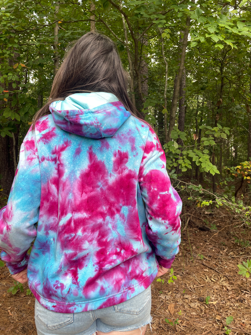 XL Women's adidas Galaxy Ice Dye Tie Dye Long Sleeve Pullover Hoodie | One-Of-a-Kind Upcycled Blue and Purple Sweatshirt