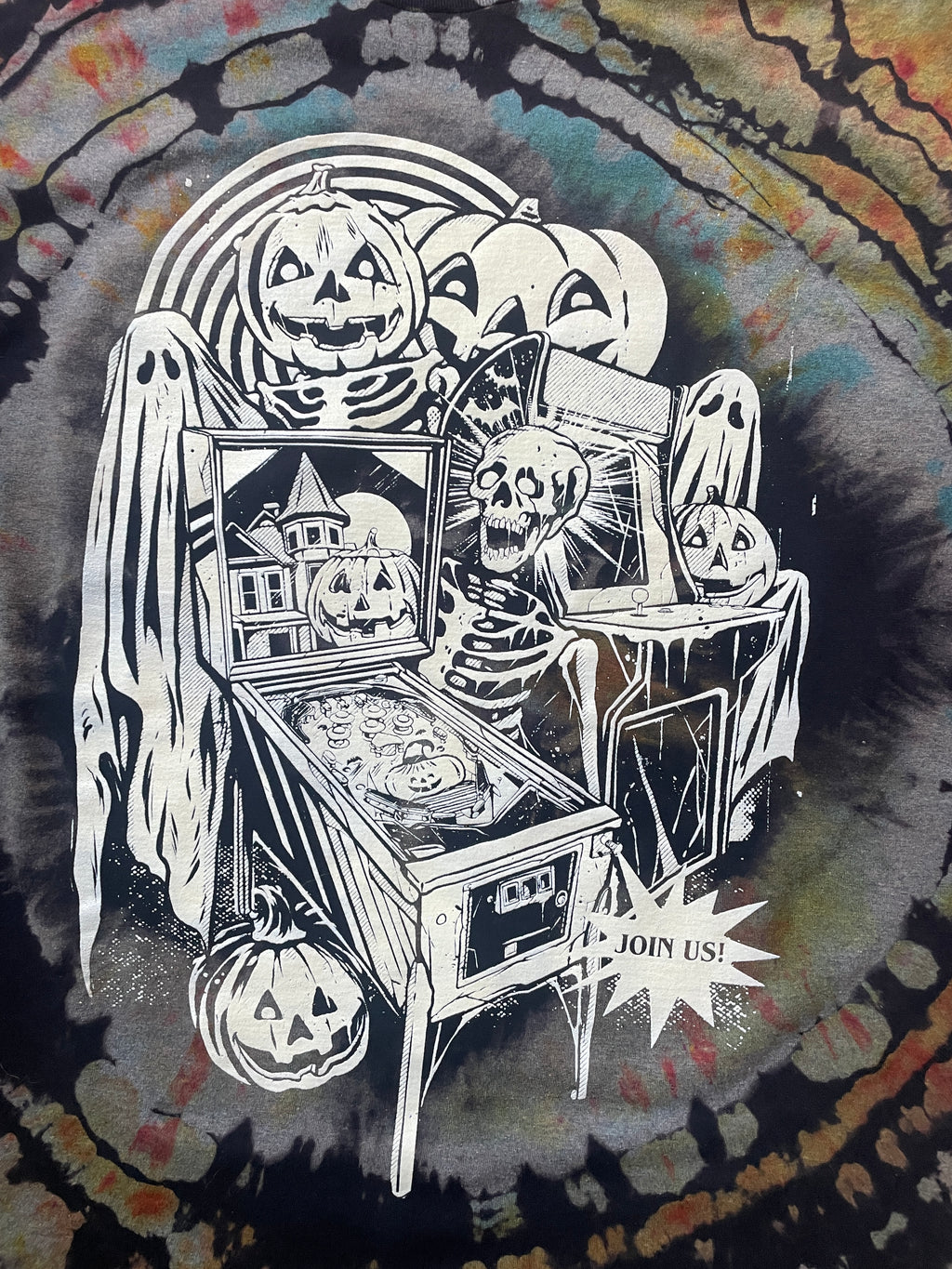 Halloween Pumpkin Pinball Reverse Tie Dye Short Sleeve T-Shirt | Men's Large