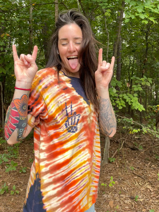 Men's Large Skeleton Peace Sign Short Sleeve Blue and Yellow Tie Dye T-Shirt