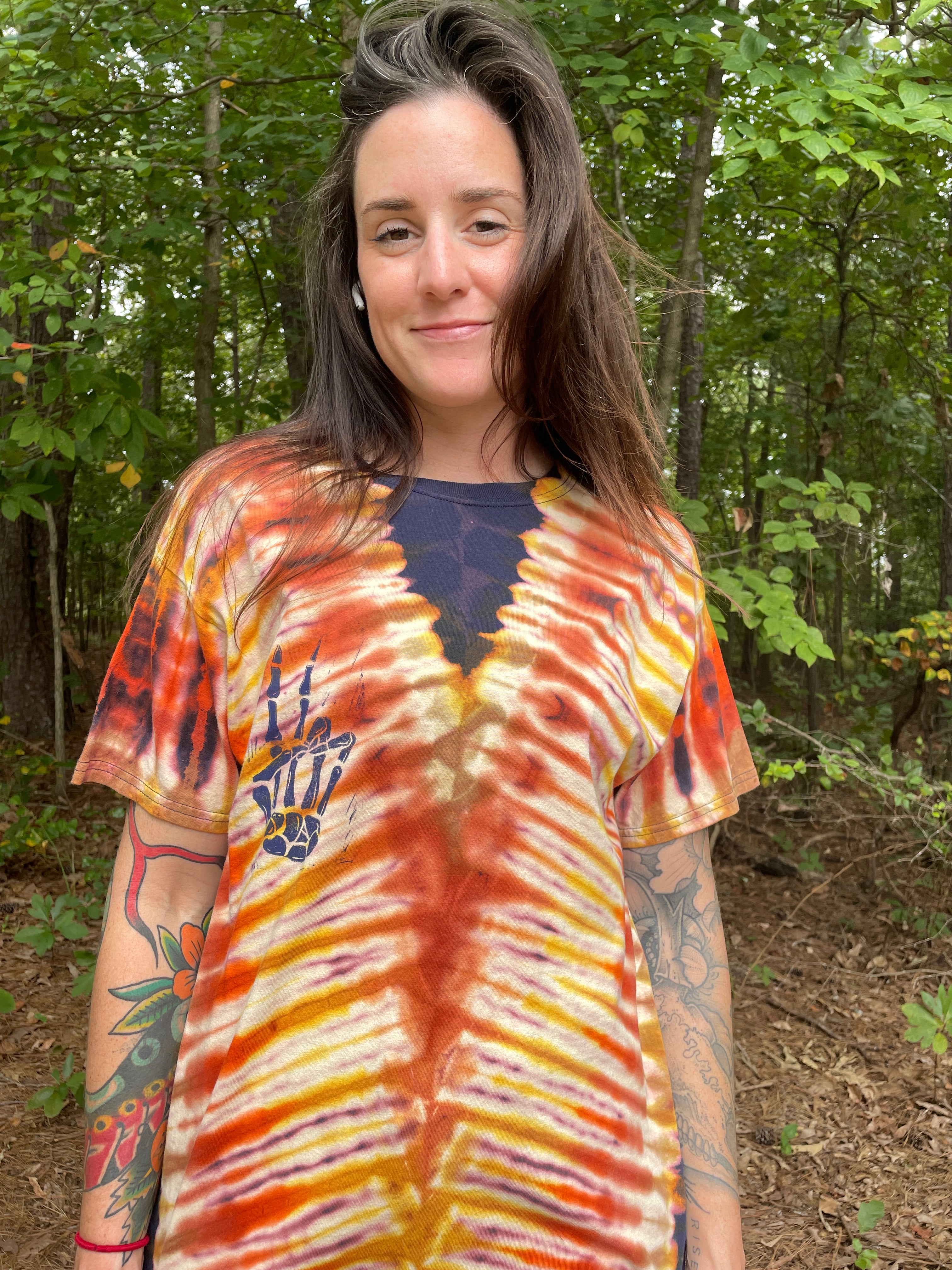 Men's Large Skeleton Peace Sign Short Sleeve Blue and Yellow Tie Dye T-Shirt