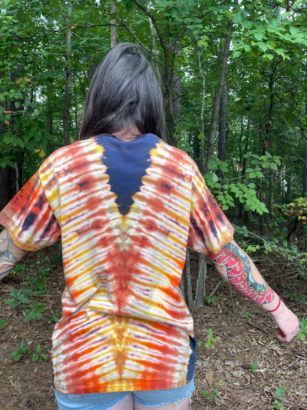 Men's Large Skeleton Peace Sign Short Sleeve Blue and Yellow Tie Dye T-Shirt