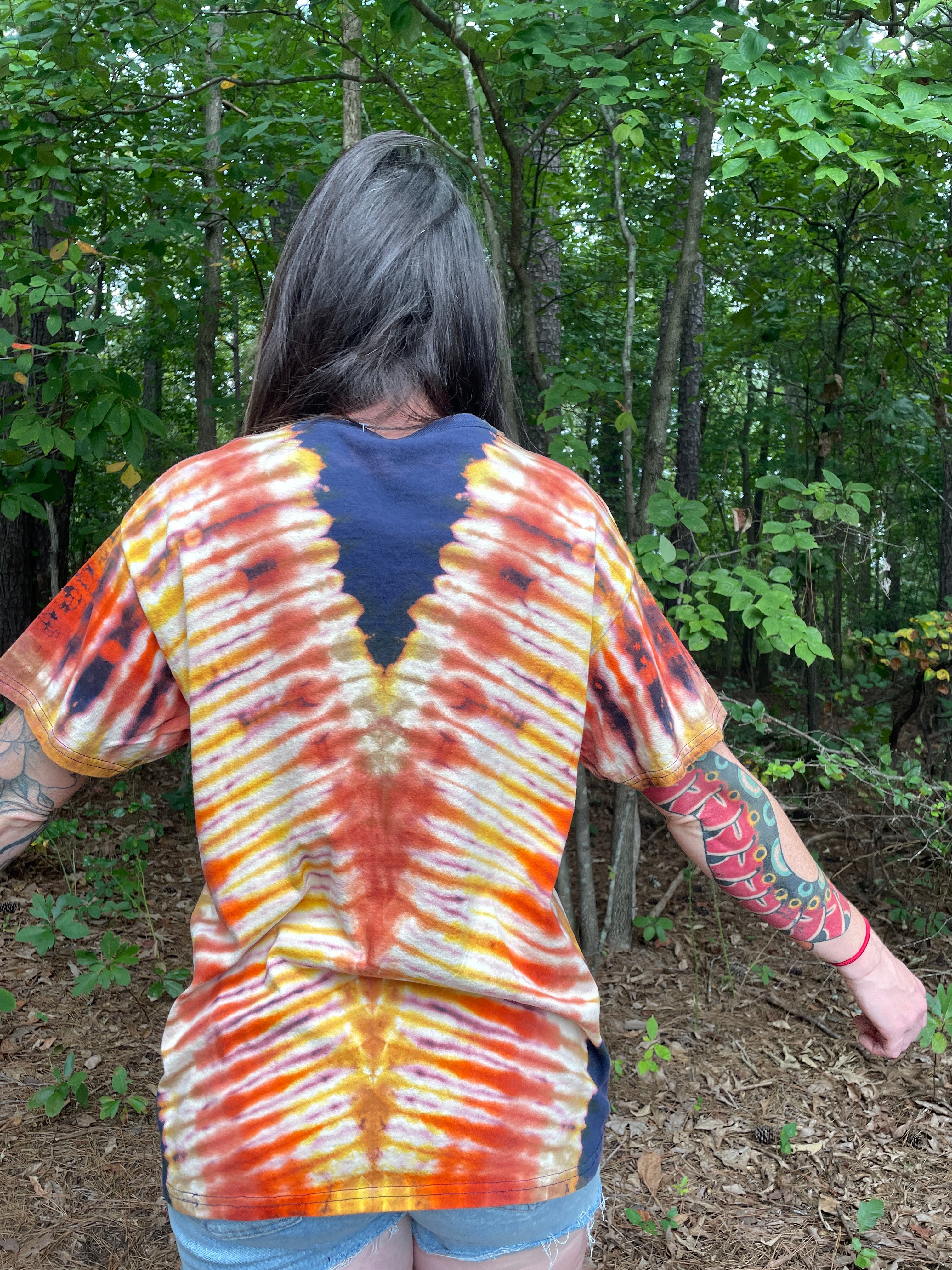 Men's Large Skeleton Peace Sign Short Sleeve Blue and Yellow Tie Dye T-Shirt