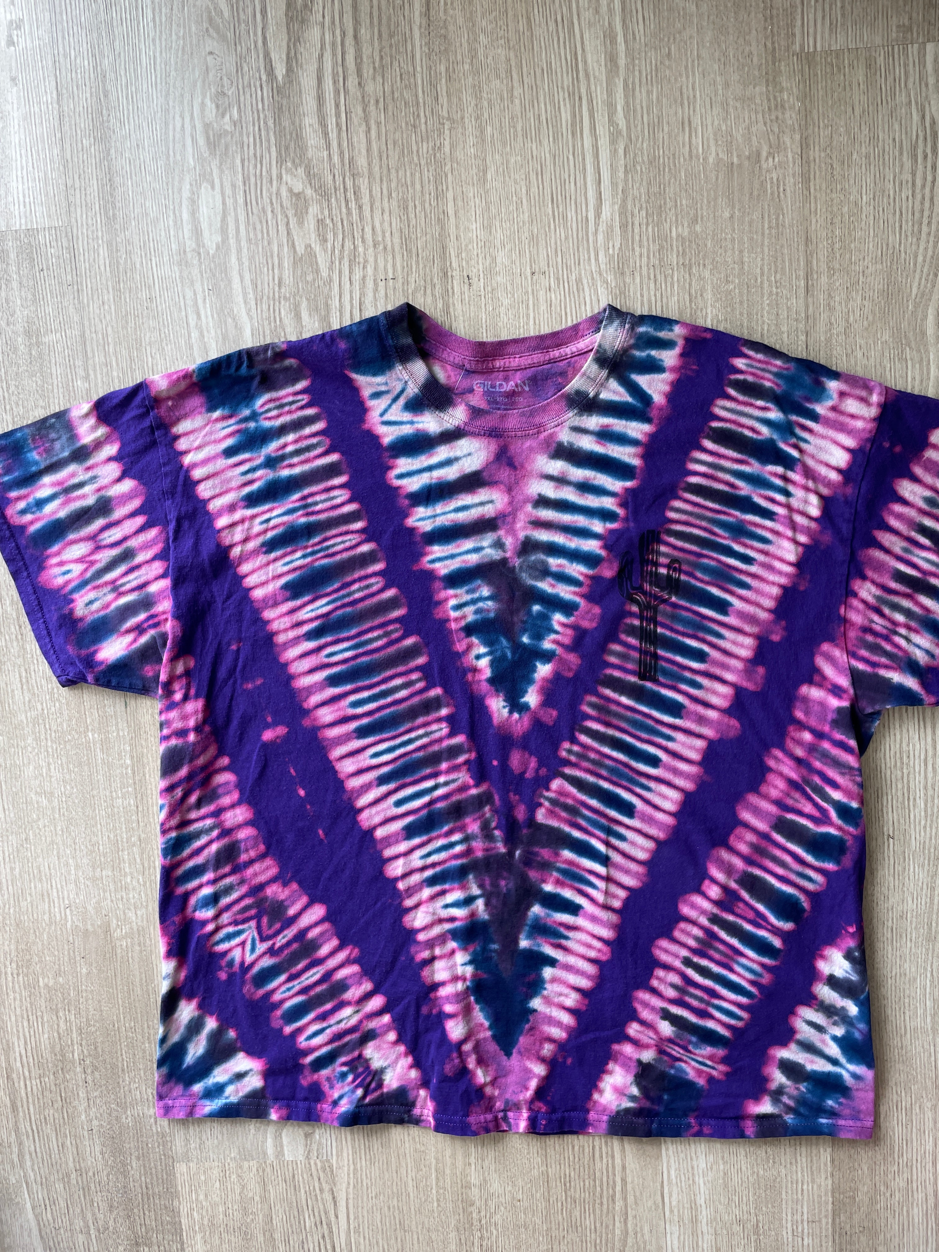 2XL Men’s Saguaro Cactus Reverse Tie Dye T-Shirt | One-Of-a-Kind Purple and Blue Short Sleeve