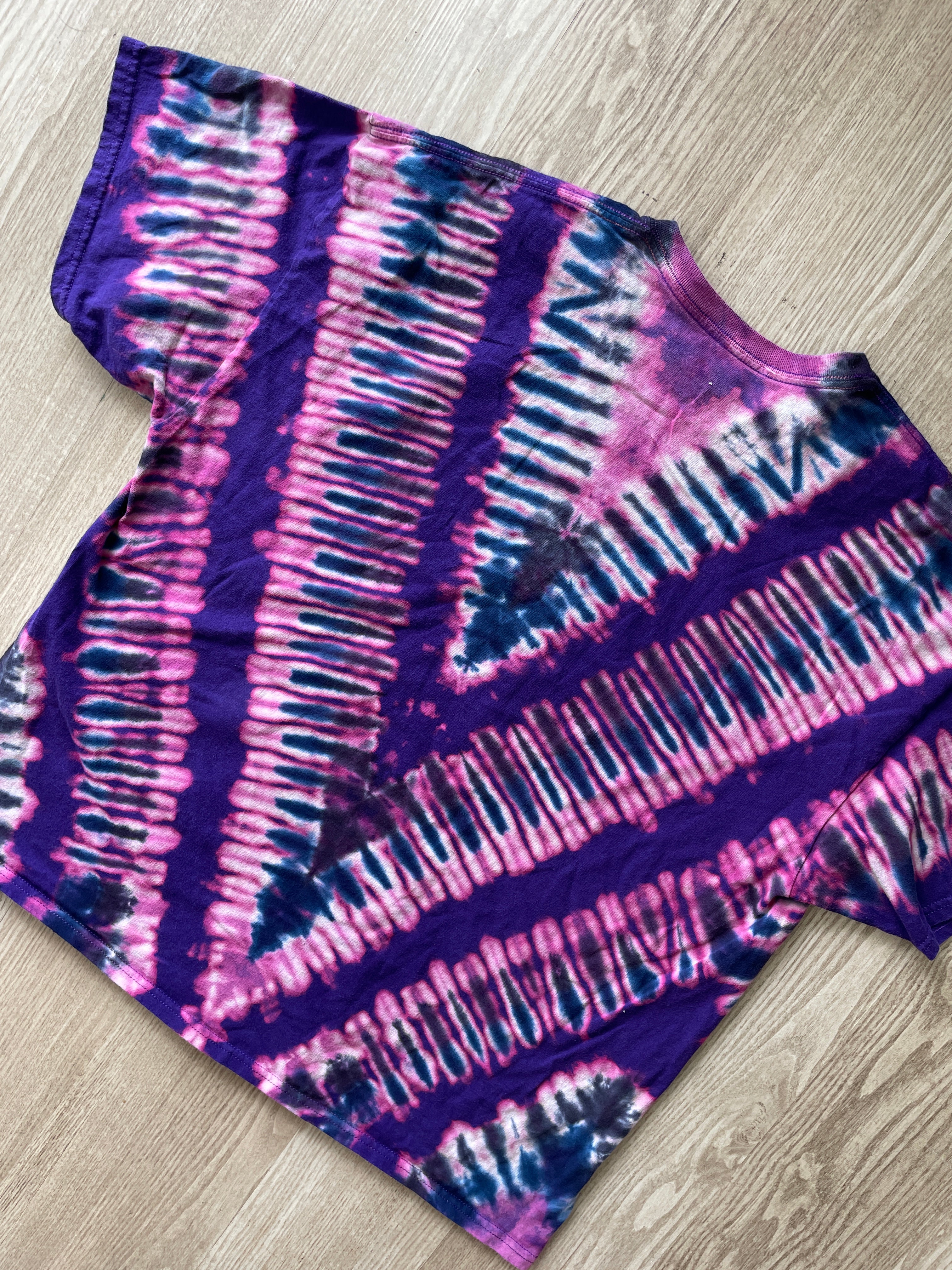 2XL Men’s Saguaro Cactus Reverse Tie Dye T-Shirt | One-Of-a-Kind Purple and Blue Short Sleeve