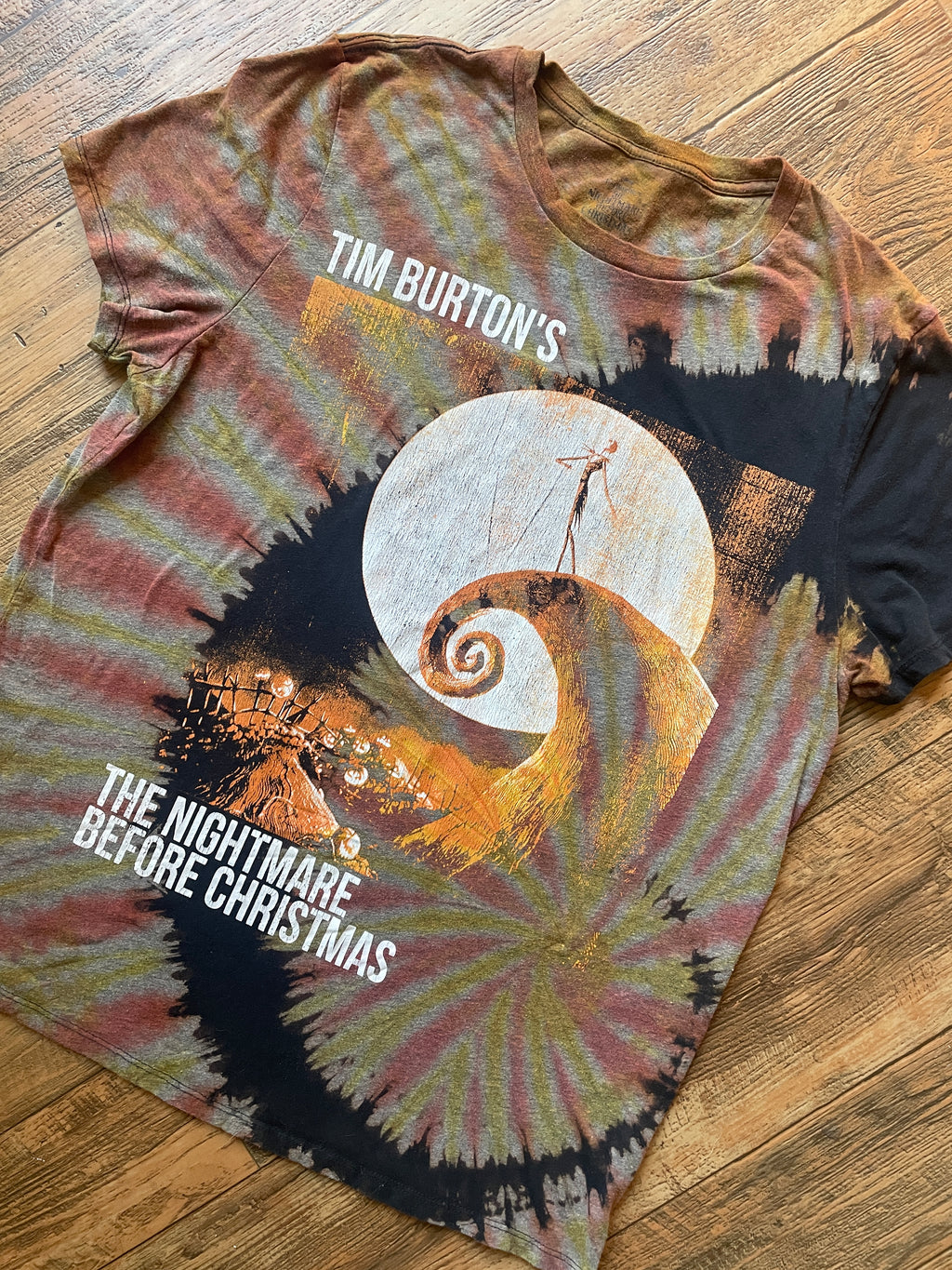 Nightmare Before Christmas Black and Orange Reverse Tie Dye Short Sleeve T-Shirt | Men's XL