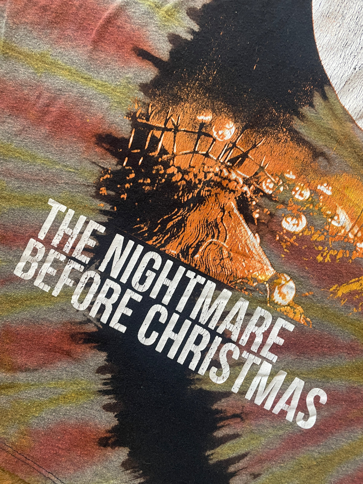 Nightmare Before Christmas Black and Orange Reverse Tie Dye Short Sleeve T-Shirt | Men's XL