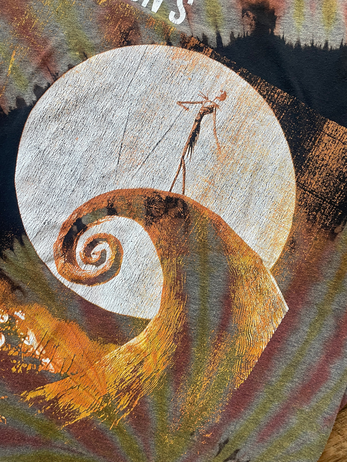 Nightmare Before Christmas Black and Orange Reverse Tie Dye Short Sleeve T-Shirt | Men's XL