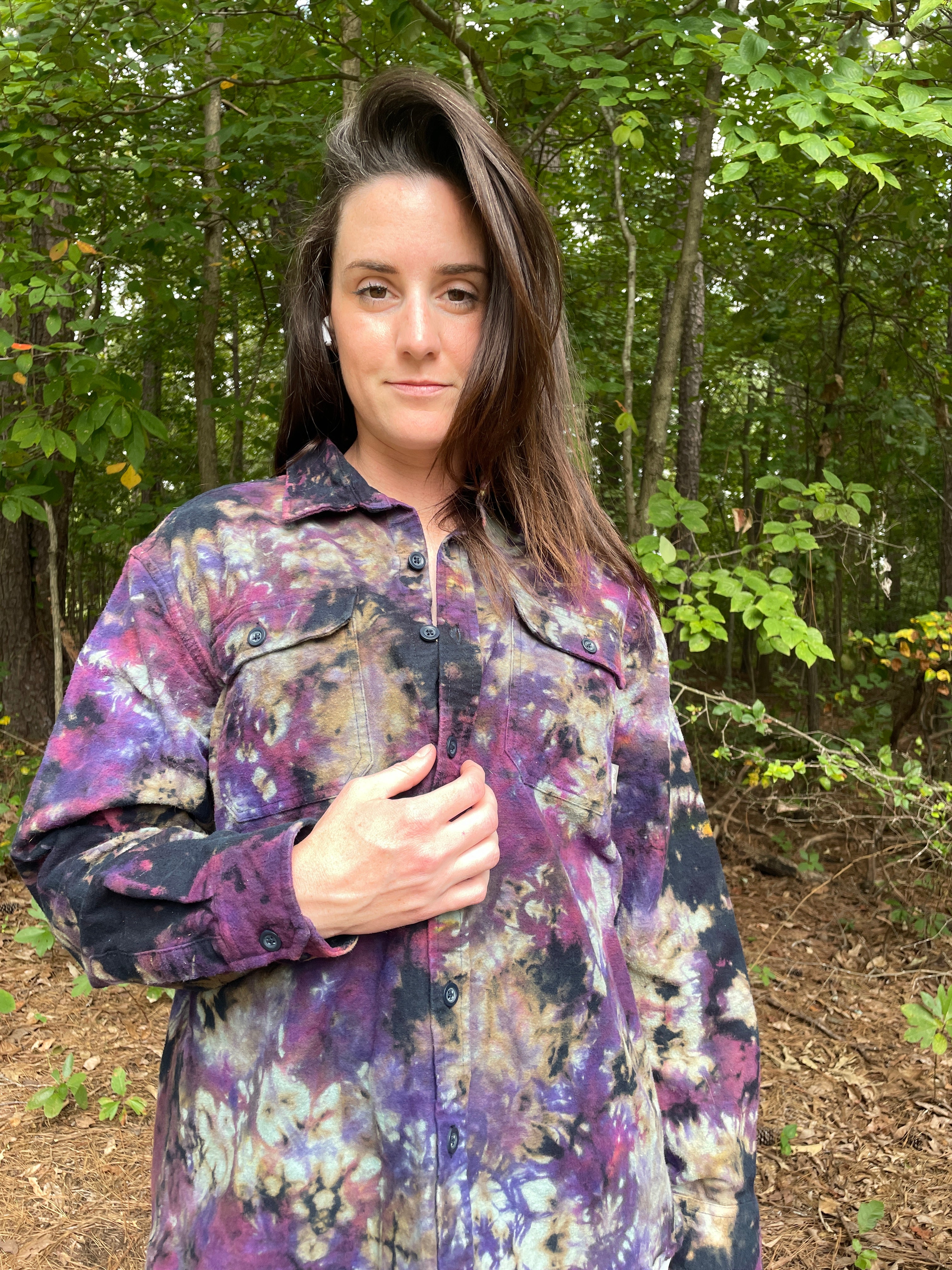 Eddie Bauer Handmade Pink and Purple Bleach Dye Flannel Shirt | Men's Medium