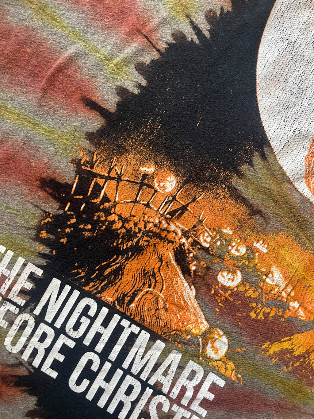 Nightmare Before Christmas Black and Orange Reverse Tie Dye Short Sleeve T-Shirt | Men's XL