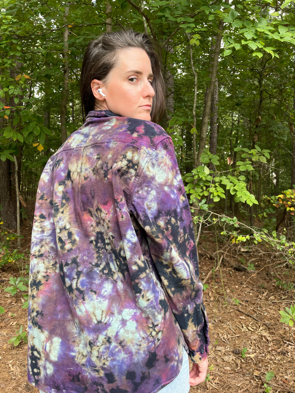 Eddie Bauer Handmade Pink and Purple Bleach Dye Flannel Shirt | Men's Medium