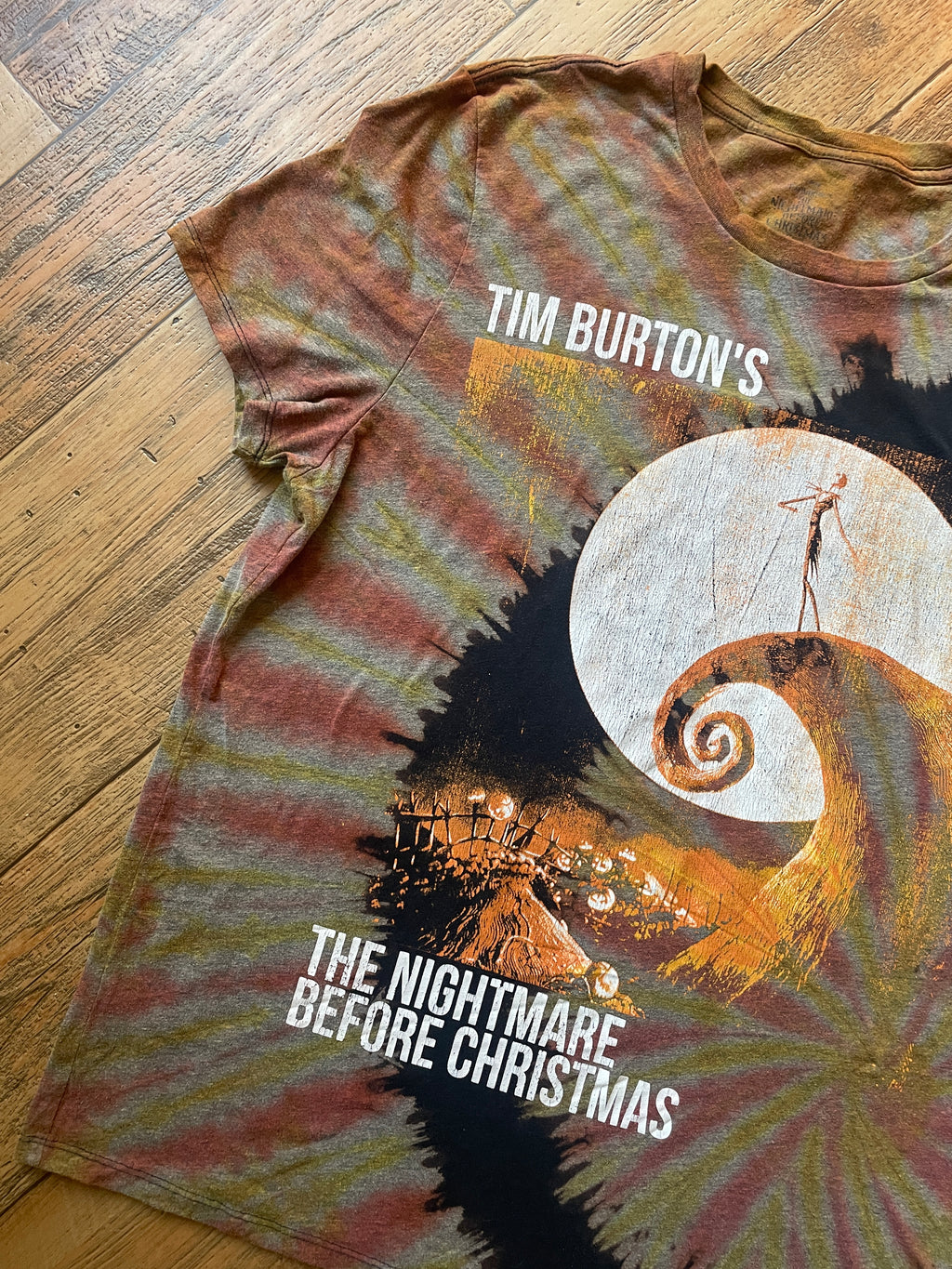 Nightmare Before Christmas Black and Orange Reverse Tie Dye Short Sleeve T-Shirt | Men's XL