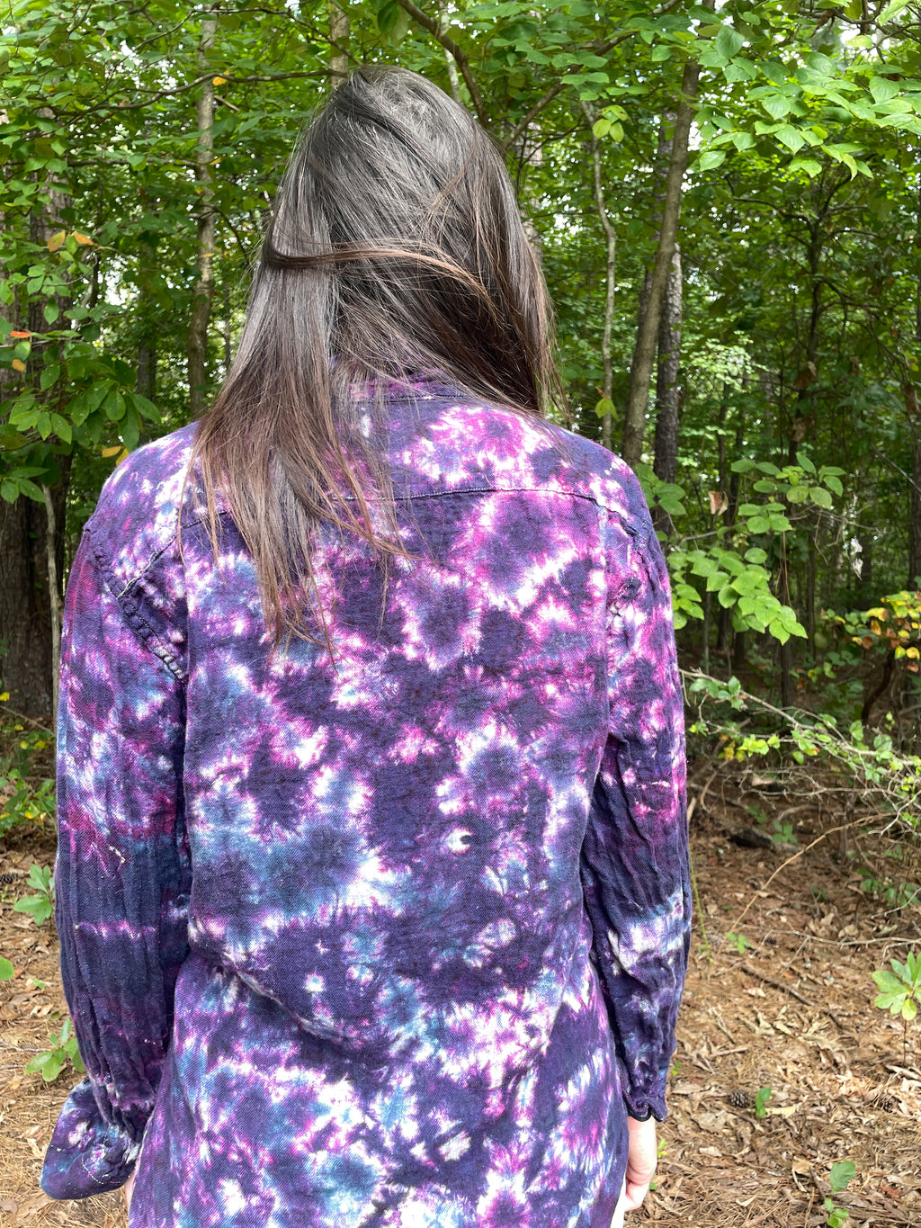 Ski Boot Handmade Pink and Purple Bleach Dye Button-Up Shirt | Women's Medium