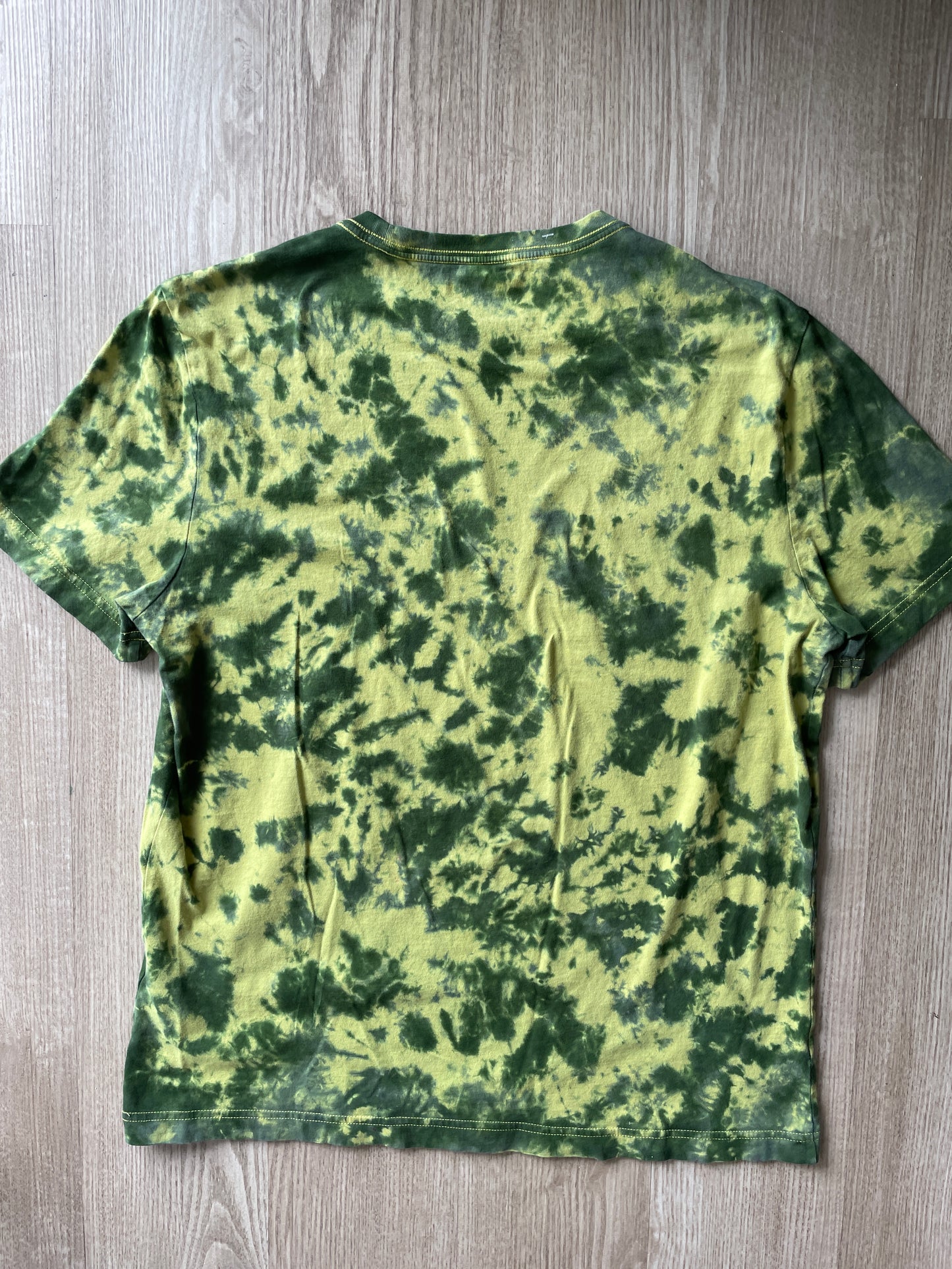LARGE Men’s Prickly Pear Cactus Tie Dye T-Shirt | One-Of-a-Kind Yellow and Green Crumpled Short Sleeve