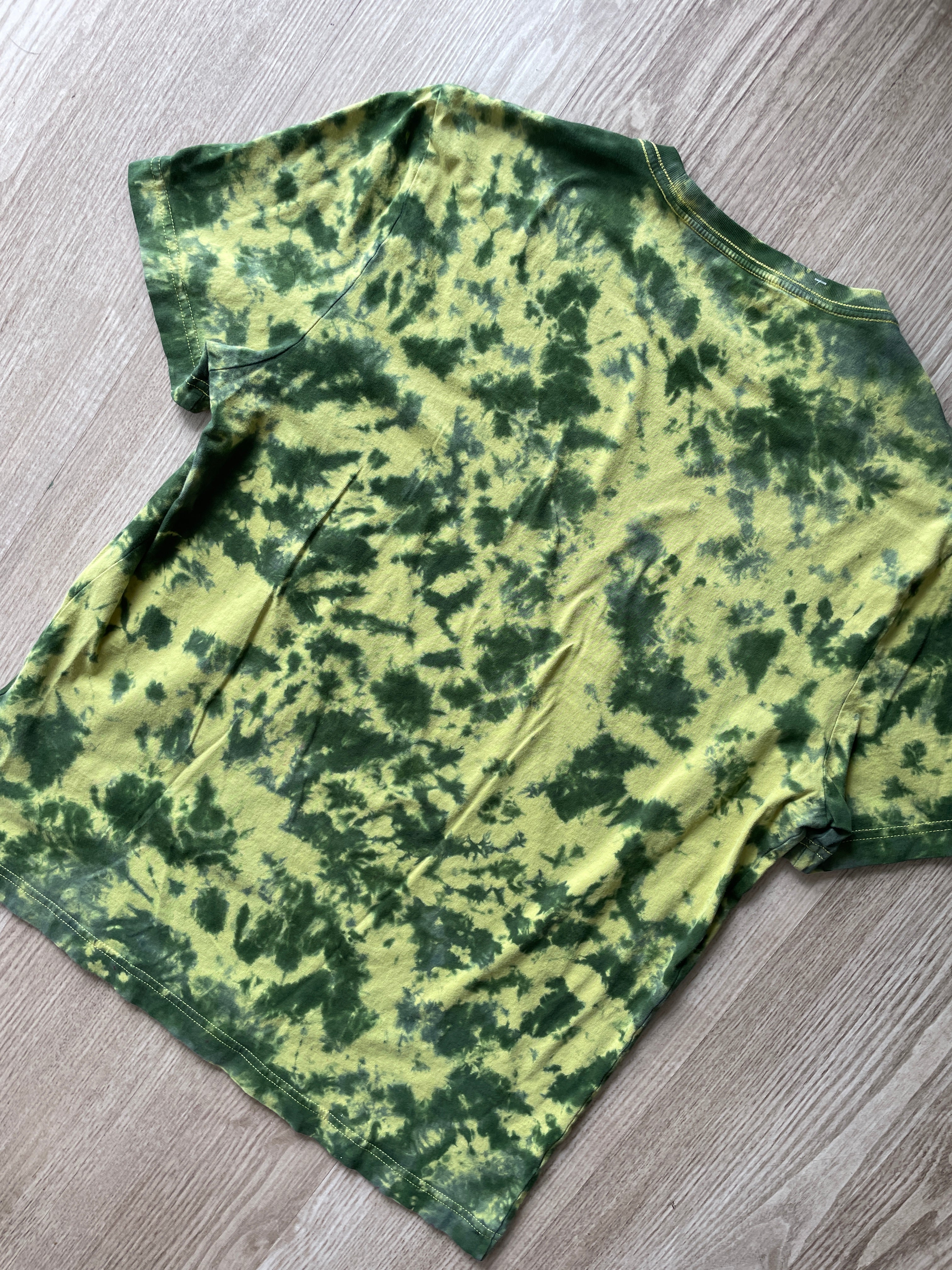 LARGE Men’s Prickly Pear Cactus Tie Dye T-Shirt | One-Of-a-Kind Yellow and Green Crumpled Short Sleeve