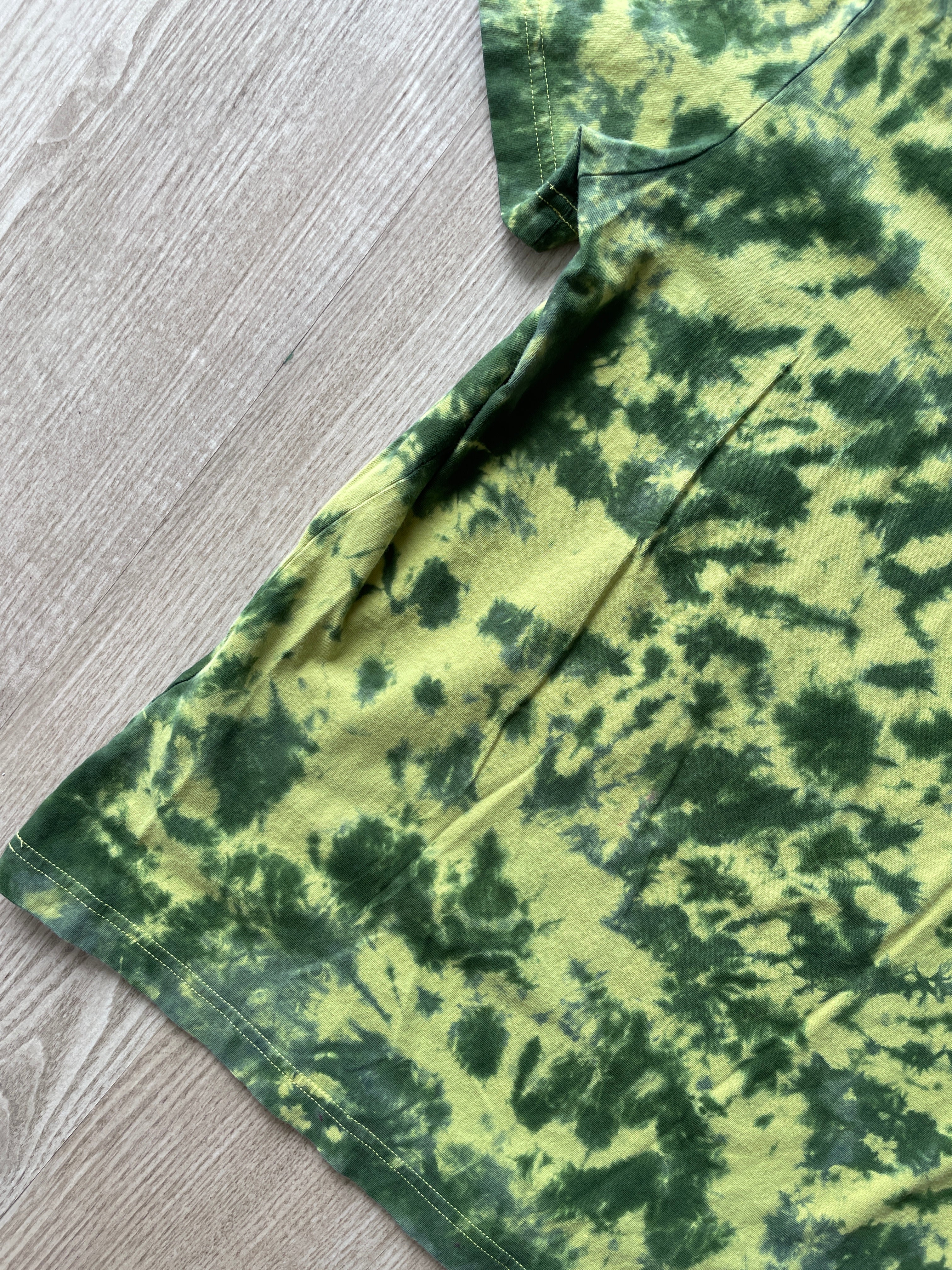 LARGE Men’s Prickly Pear Cactus Tie Dye T-Shirt | One-Of-a-Kind Yellow and Green Crumpled Short Sleeve