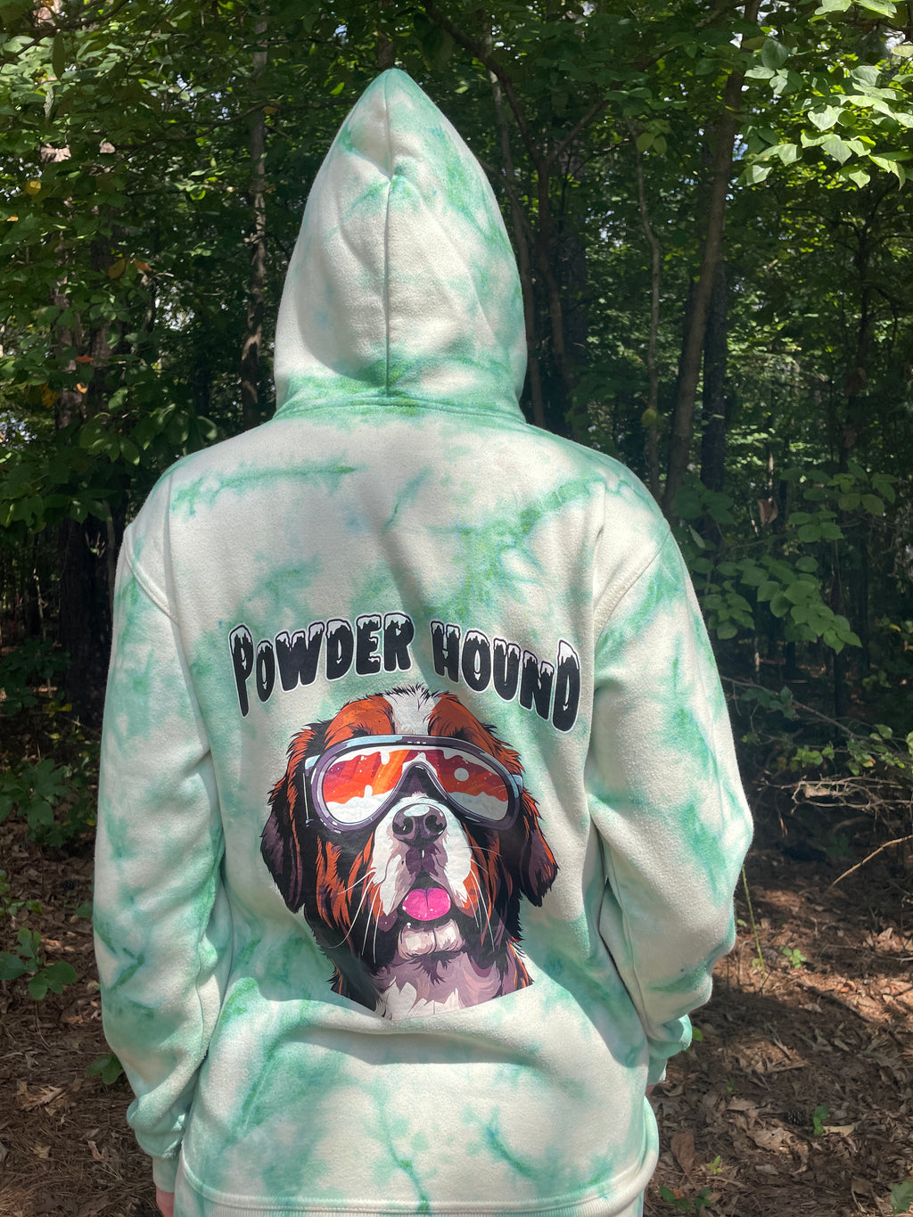 Medium Men's Powder Hound Tie Dye Long Sleeve Pullover Hoodie | One-Of-a-Kind Upcycled White and Green Sweatshirt