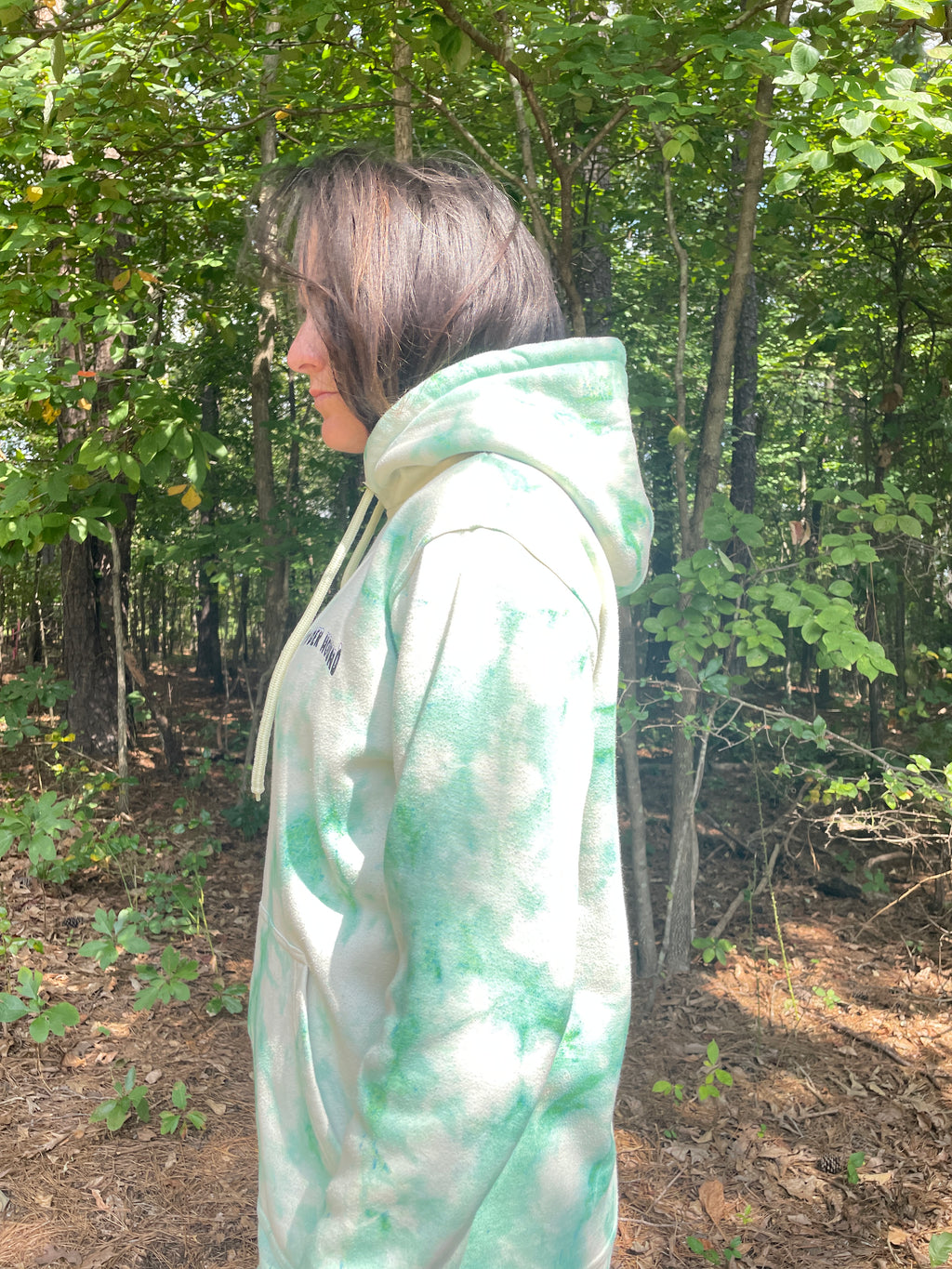 Medium Men's Powder Hound Tie Dye Long Sleeve Pullover Hoodie | One-Of-a-Kind Upcycled White and Green Sweatshirt