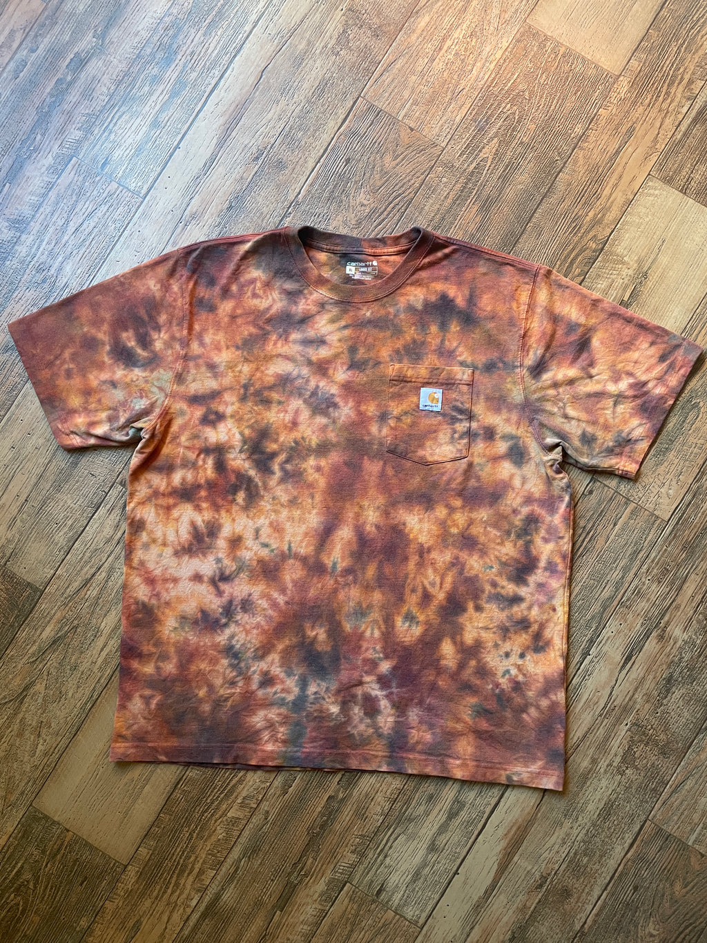 Carhartt Iconic K87 Loose Fit Orange & Brown Tie Dye Short Sleeve T-Shirt | Men's XL
