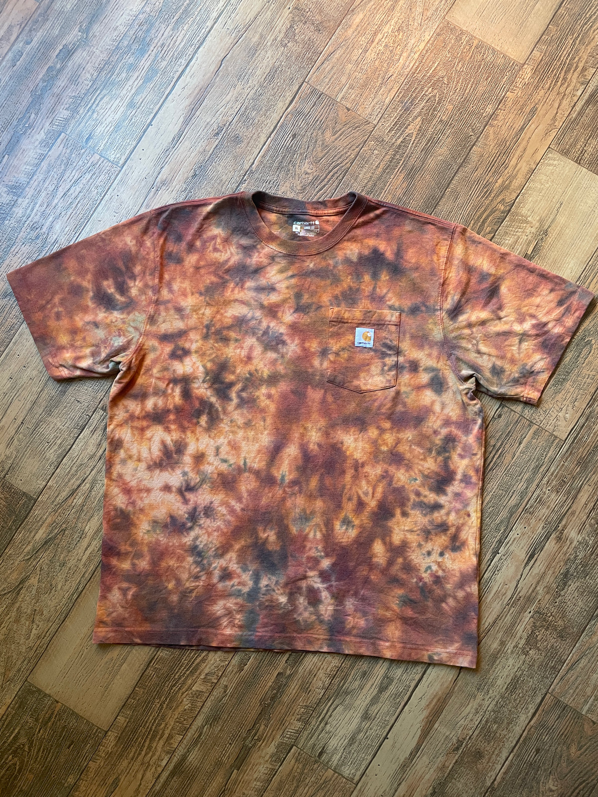 Carhartt Iconic K87 Loose Fit Orange & Brown Tie Dye Short Sleeve T-Shirt | Men's XL