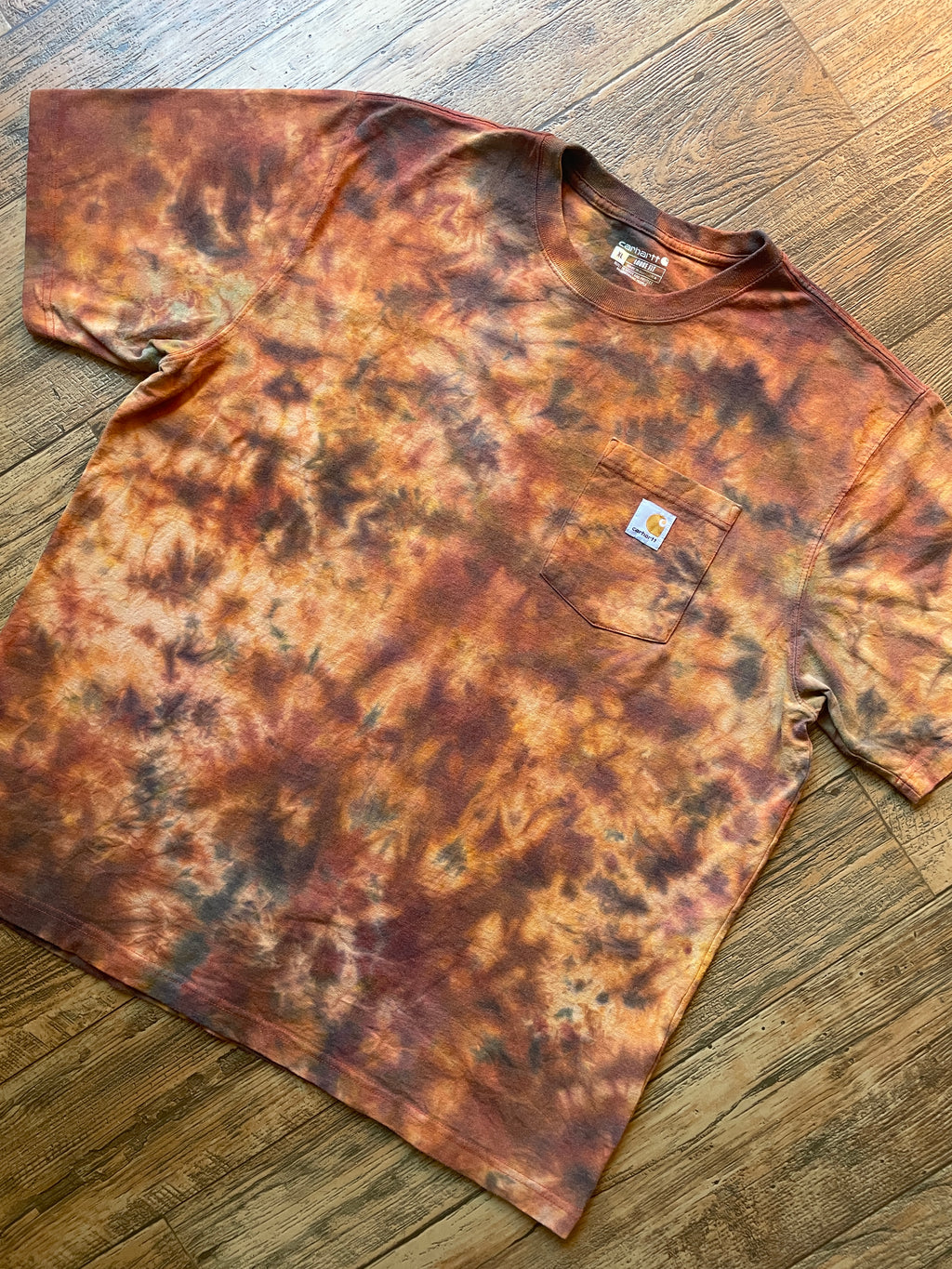 Carhartt Iconic K87 Loose Fit Orange & Brown Tie Dye Short Sleeve T-Shirt | Men's XL