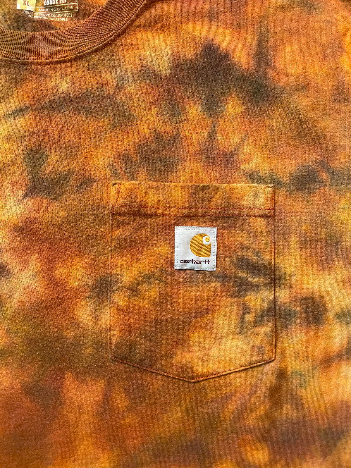 Carhartt Iconic K87 Loose Fit Orange & Brown Tie Dye Short Sleeve T-Shirt | Men's XL