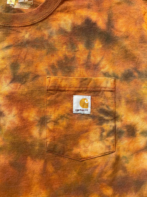 Carhartt Iconic K87 Loose Fit Orange & Brown Tie Dye Short Sleeve T-Shirt | Men's XL