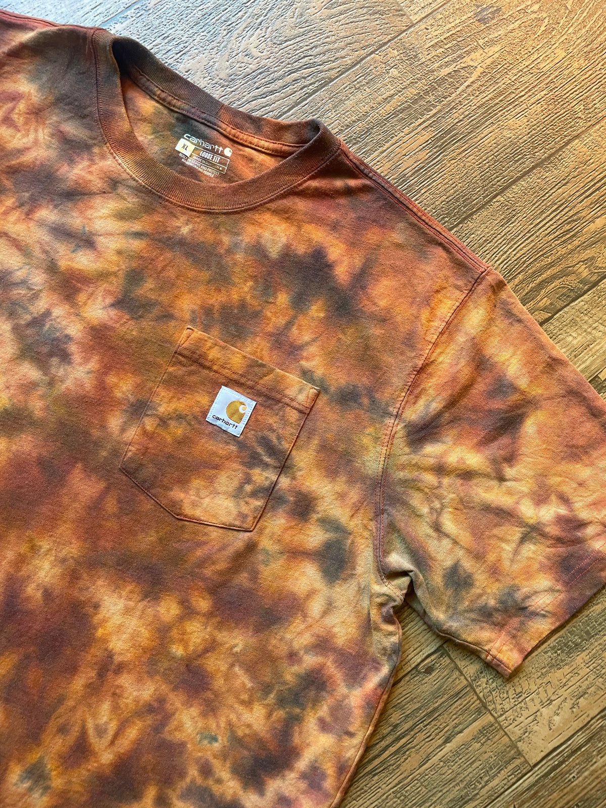Carhartt Iconic K87 Loose Fit Orange & Brown Tie Dye Short Sleeve T-Shirt | Men's XL