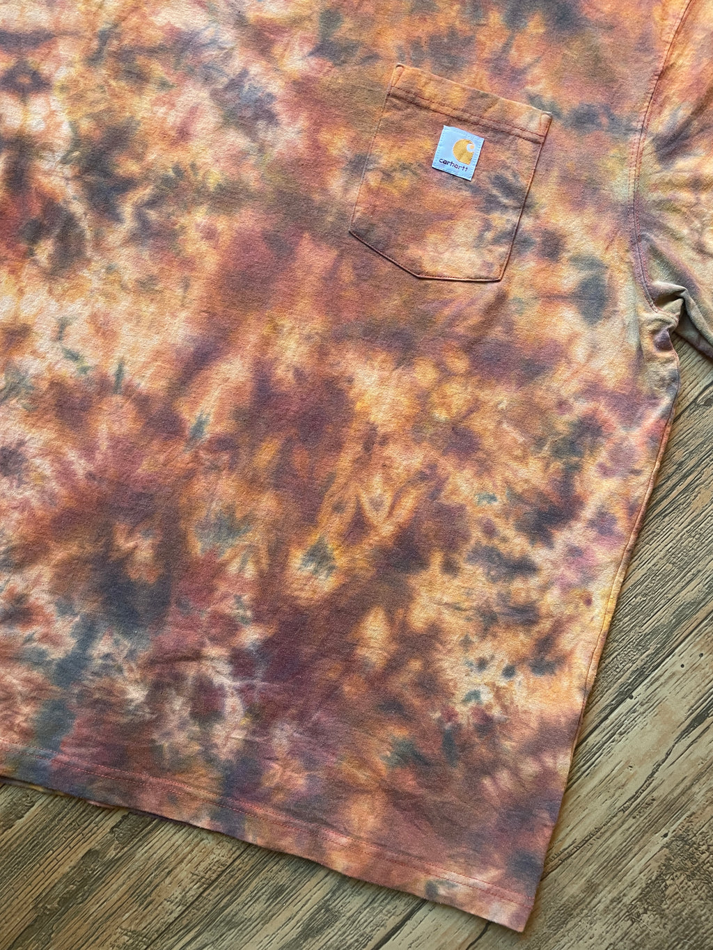 Carhartt Iconic K87 Loose Fit Orange & Brown Tie Dye Short Sleeve T-Shirt | Men's XL