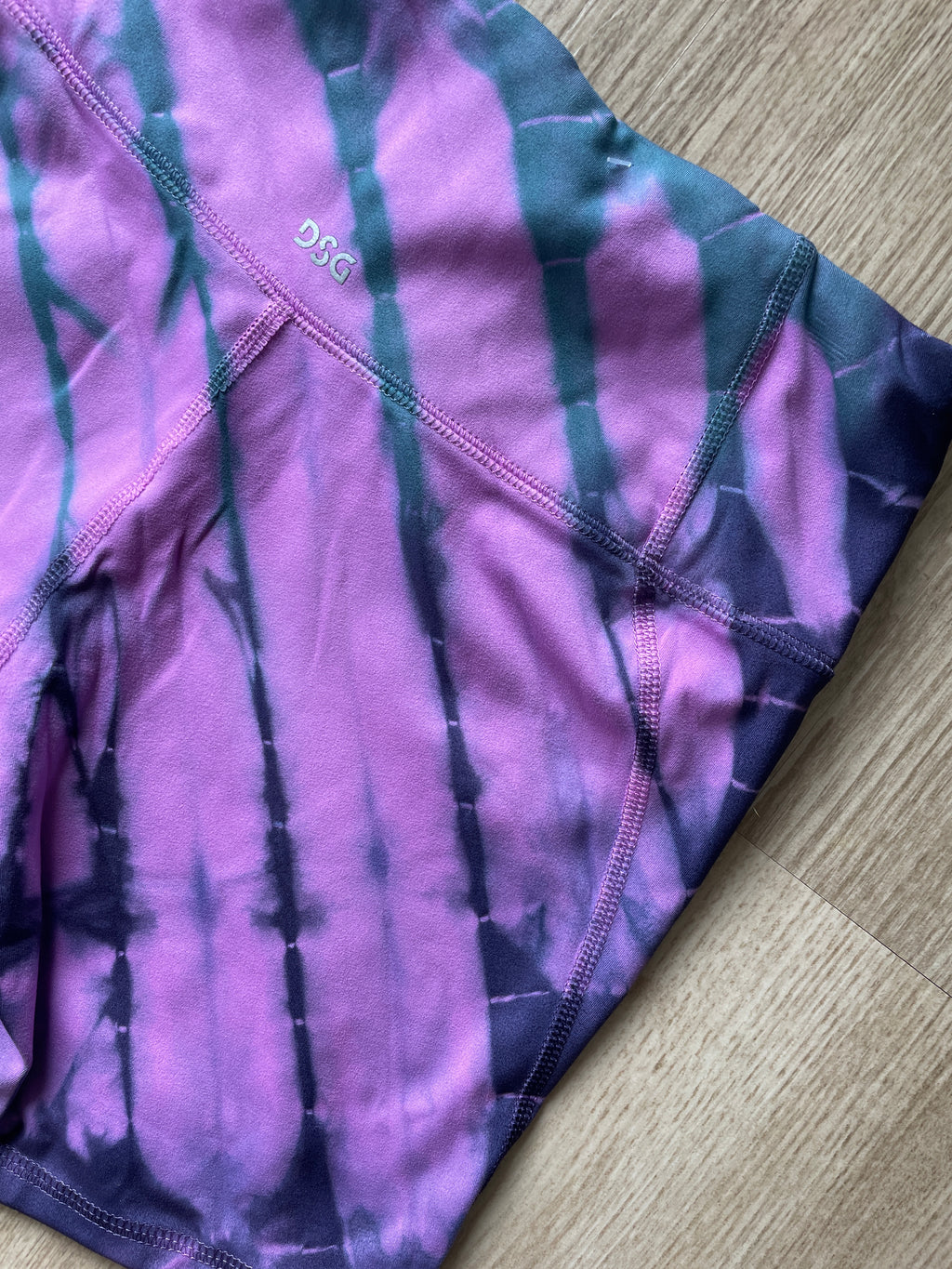 SMALL Women's Handprinted Indian Paintbrush Tie Dye Bike Shorts | One-Of-a-Kind Upcycled Pink and Blue 5-inch Spandex Shorts