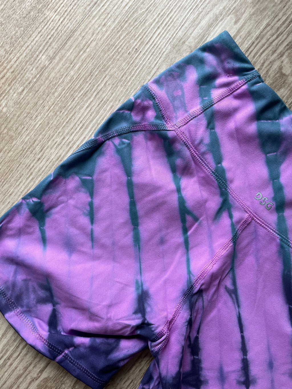 SMALL Women's Handprinted Indian Paintbrush Tie Dye Bike Shorts | One-Of-a-Kind Upcycled Pink and Blue 5-inch Spandex Shorts