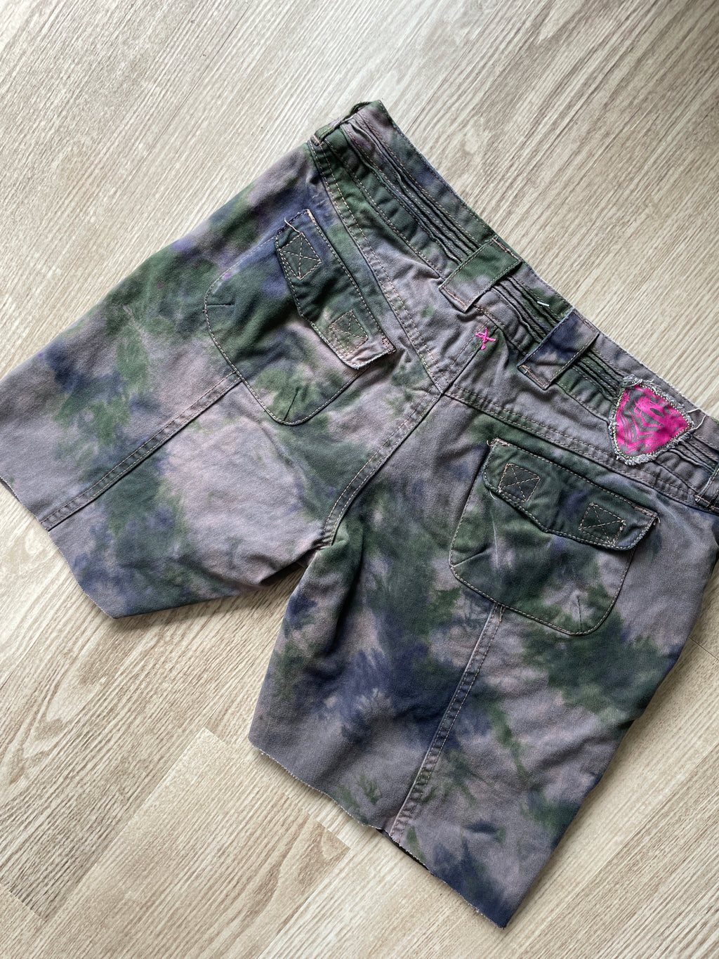 Women's Size 10 Oakley Tie Dye Casual Cutoff Shorts | One-Of-a-Kind Upcycled Brown, Green, and Blue Crumpled Casual Shorts