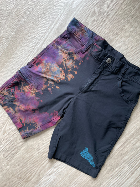 Men’s Size 30 Gerry Tie Dye Shorts | One-Of-a-Kind Upcycled Black and Pink Crumpled Climbing Shorts