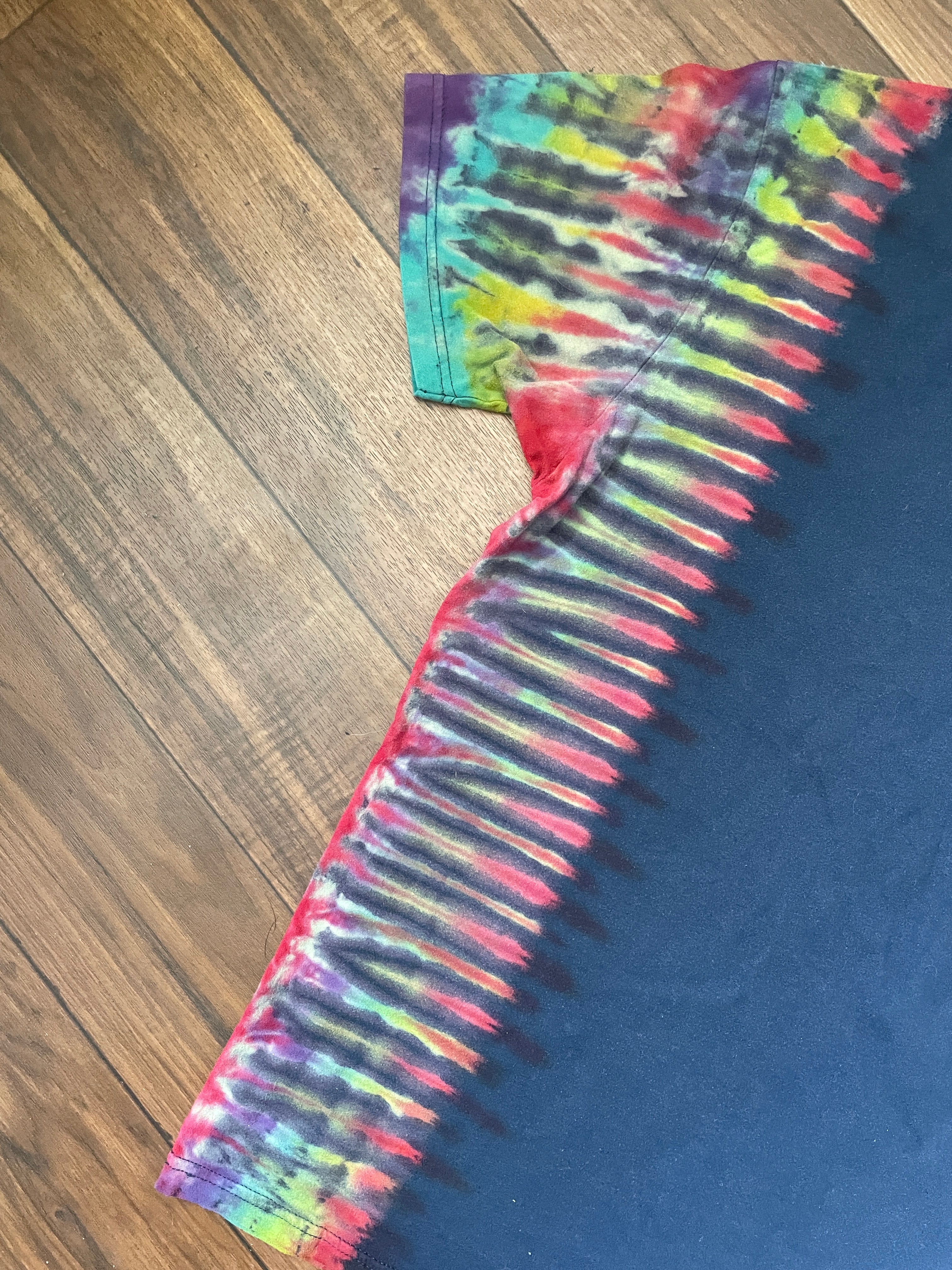 Medium Men's Legend of Zelda Handmade Tie Dye Short Sleeve T-Shirt | One-Of-a-Kind Upcycled Navy Blue Pleated Top