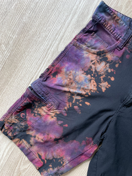 Men’s Size 30 Gerry Tie Dye Shorts | One-Of-a-Kind Upcycled Black and Pink Crumpled Climbing Shorts