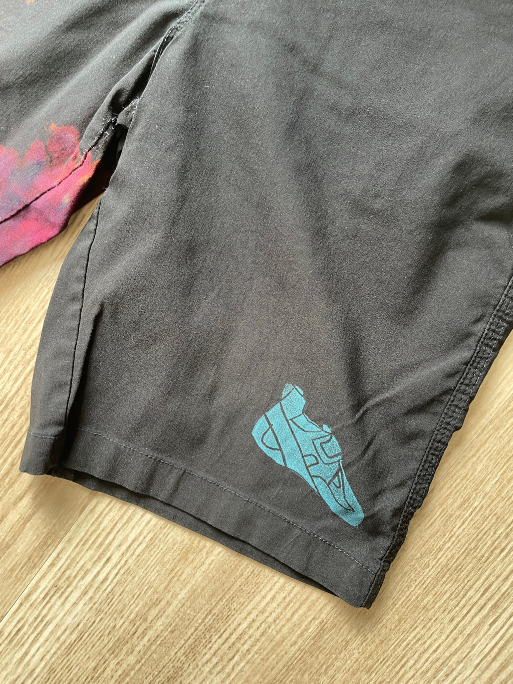 Men’s Size 30 Gerry Tie Dye Shorts | One-Of-a-Kind Upcycled Black and Pink Crumpled Climbing Shorts