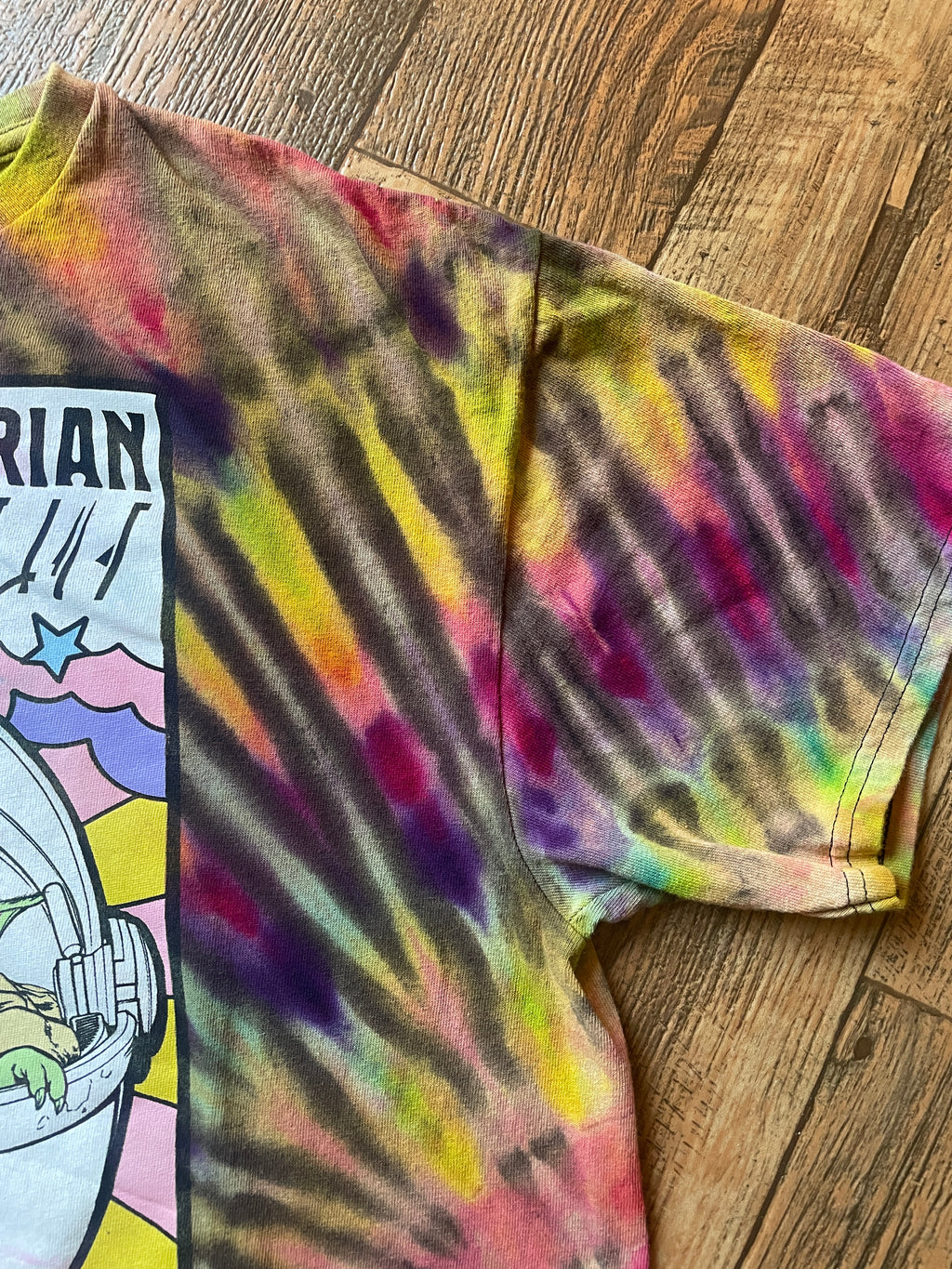 Star Wars The Mandalorian The Child Neon Rainbow Tie Dye Short Sleeve T-Shirt | Men's Large
