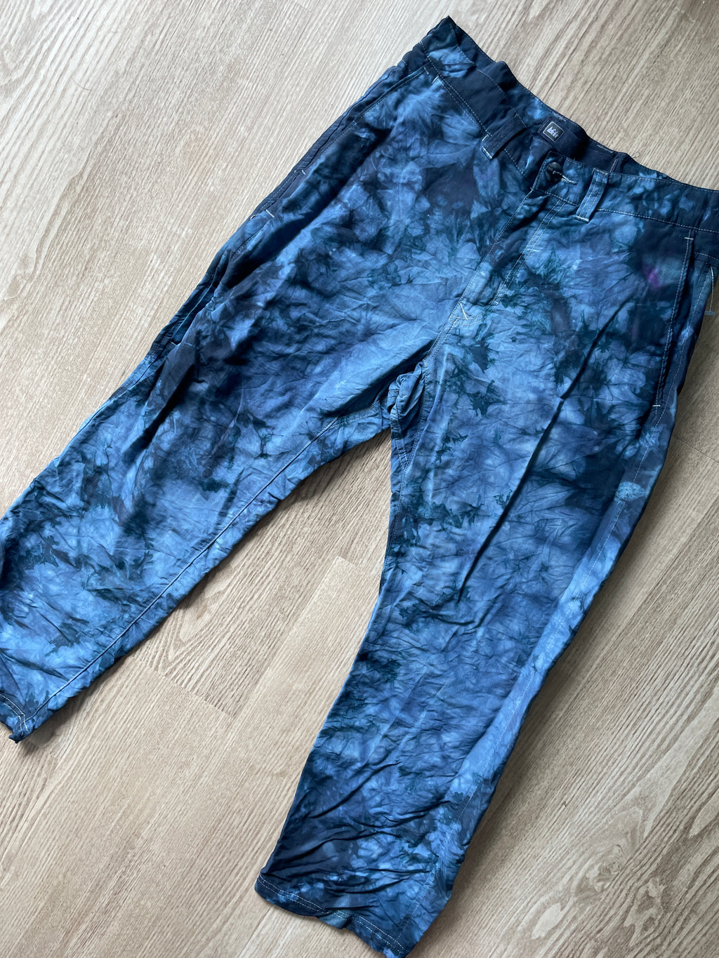 Unisex Tie Dye REI Climbing Pants | One-Of-a-Kind Upcycled Black and Gray Crumpled Pants