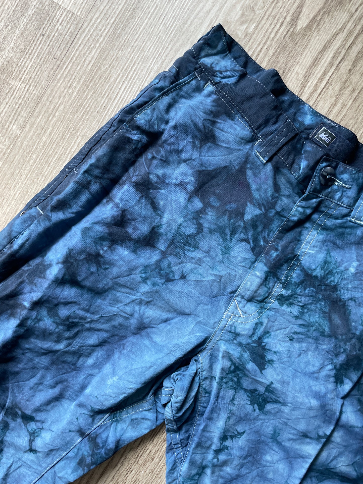 Unisex Tie Dye REI Climbing Pants | One-Of-a-Kind Upcycled Black and Gray Crumpled Pants