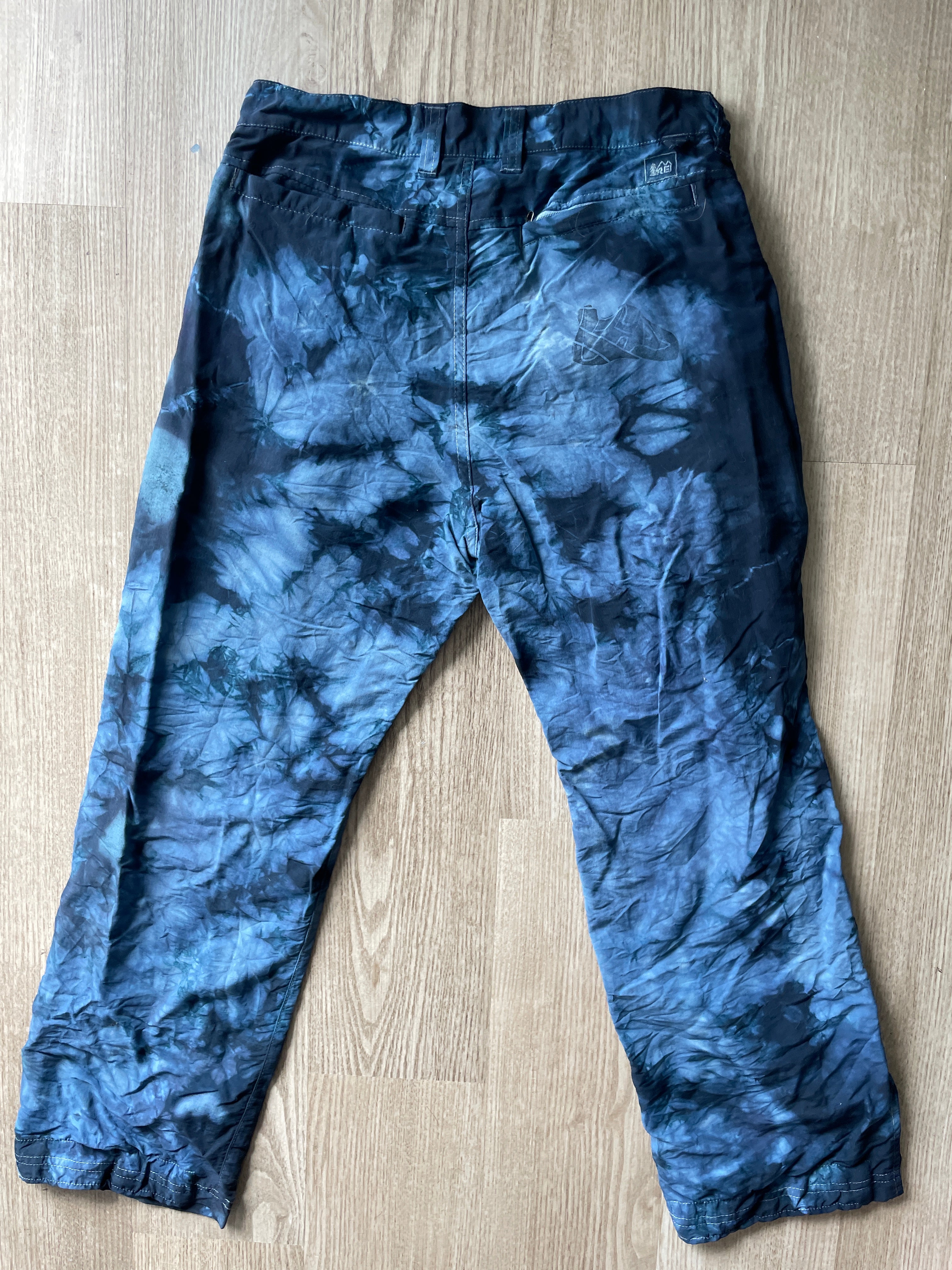 Unisex Tie Dye REI Climbing Pants | One-Of-a-Kind Upcycled Black and Gray Crumpled Pants