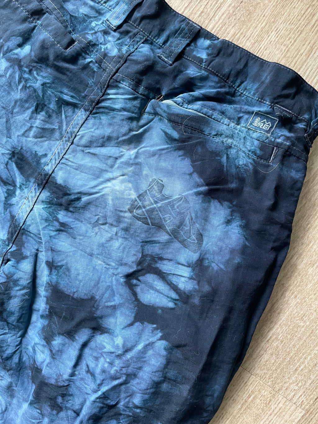 Unisex Tie Dye REI Climbing Pants | One-Of-a-Kind Upcycled Black and Gray Crumpled Pants