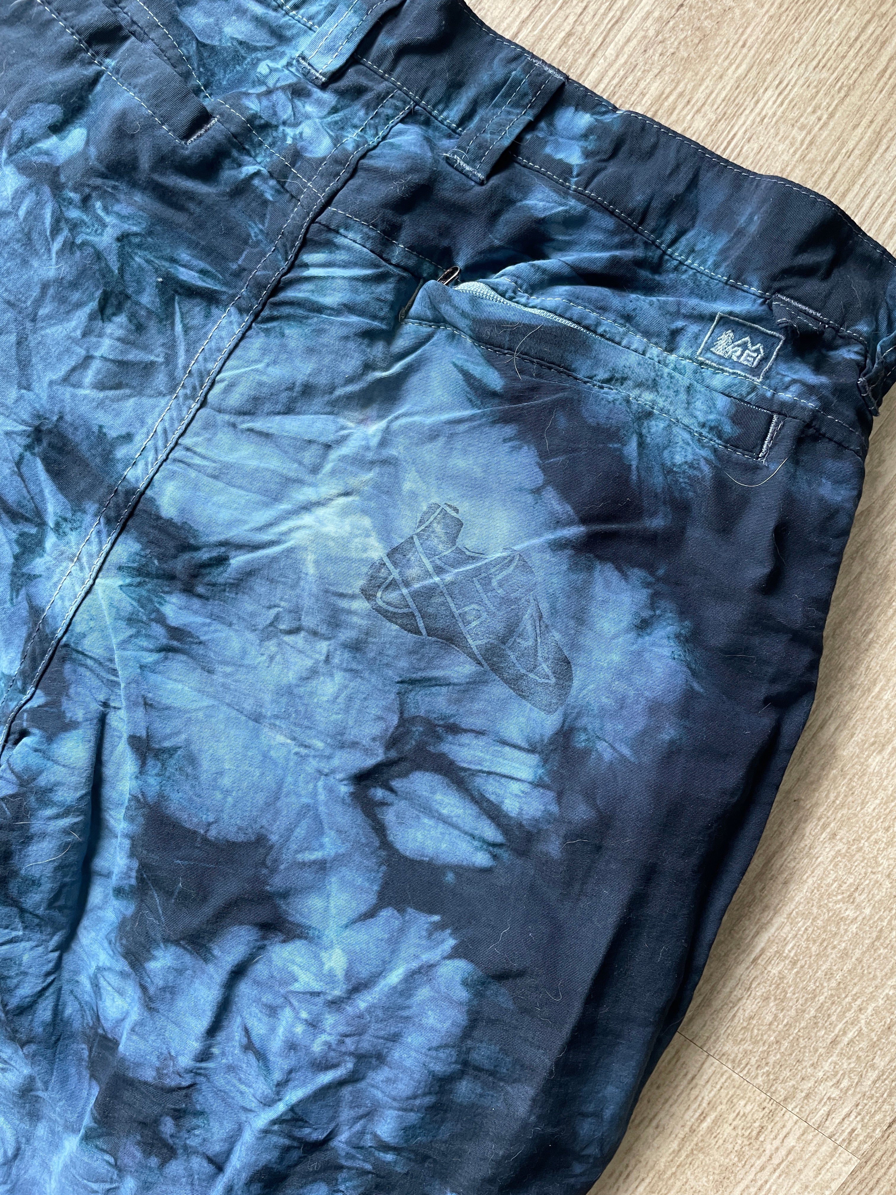 Unisex Tie Dye REI Climbing Pants | One-Of-a-Kind Upcycled Black and Gray Crumpled Pants