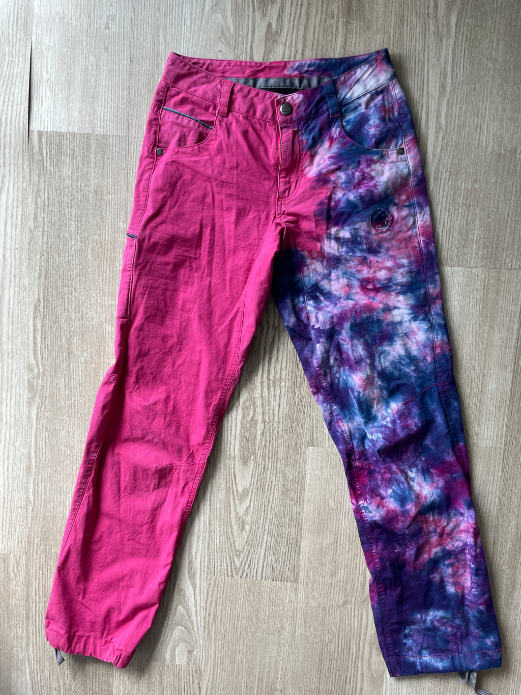 Women's Size 2 Mammut Tie Dye Climbing Pants | One-Of-a-Kind Upcycled Pink and Purple Pants