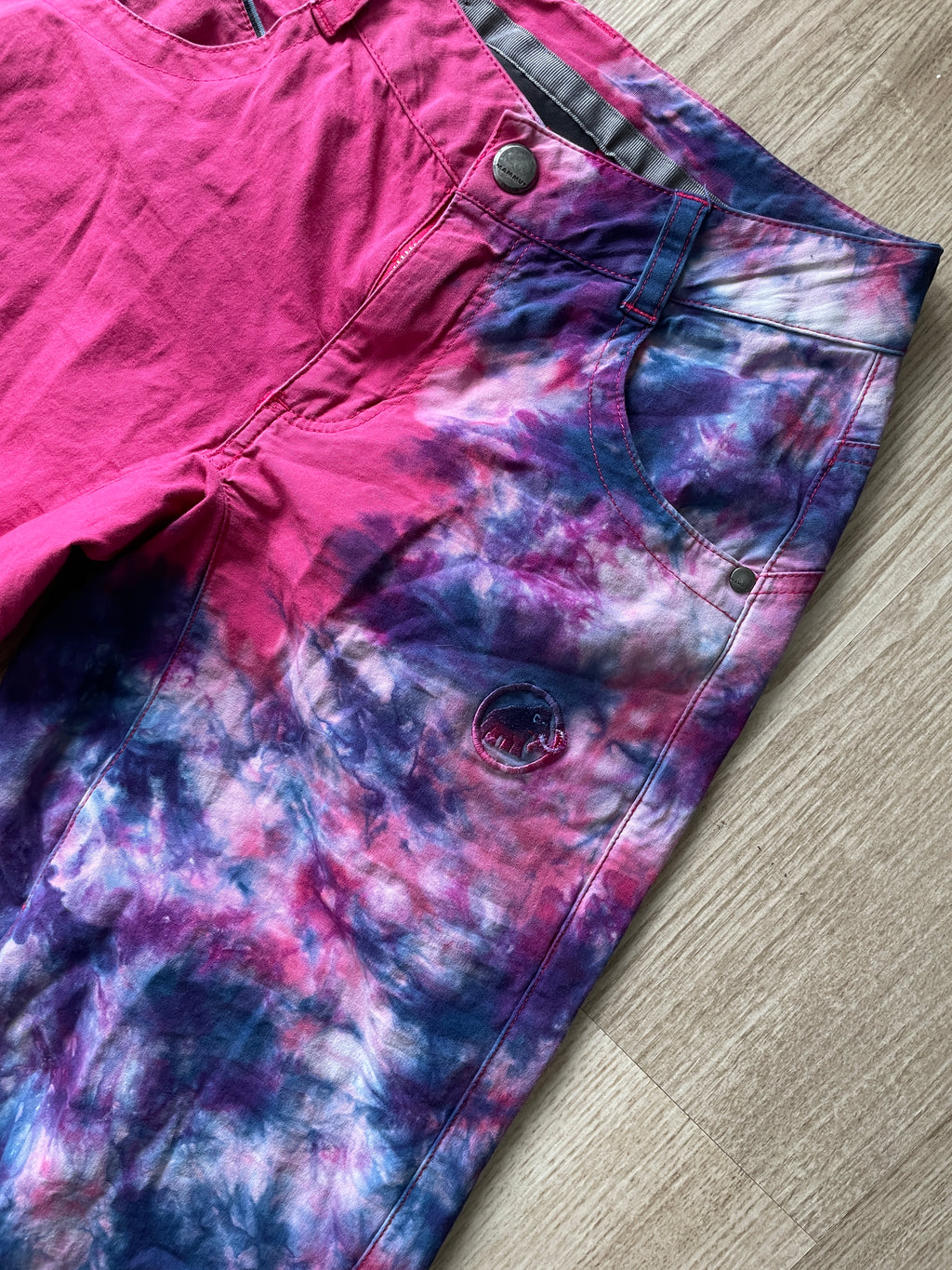 Women's Size 2 Mammut Tie Dye Climbing Pants | One-Of-a-Kind Upcycled Pink and Purple Pants
