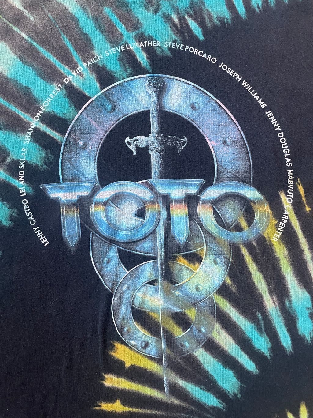 Toto 40th Anniversary Black, Blue, and Green Reverse Tie Dye Short Sleeve T-Shirt | Men's 2XL