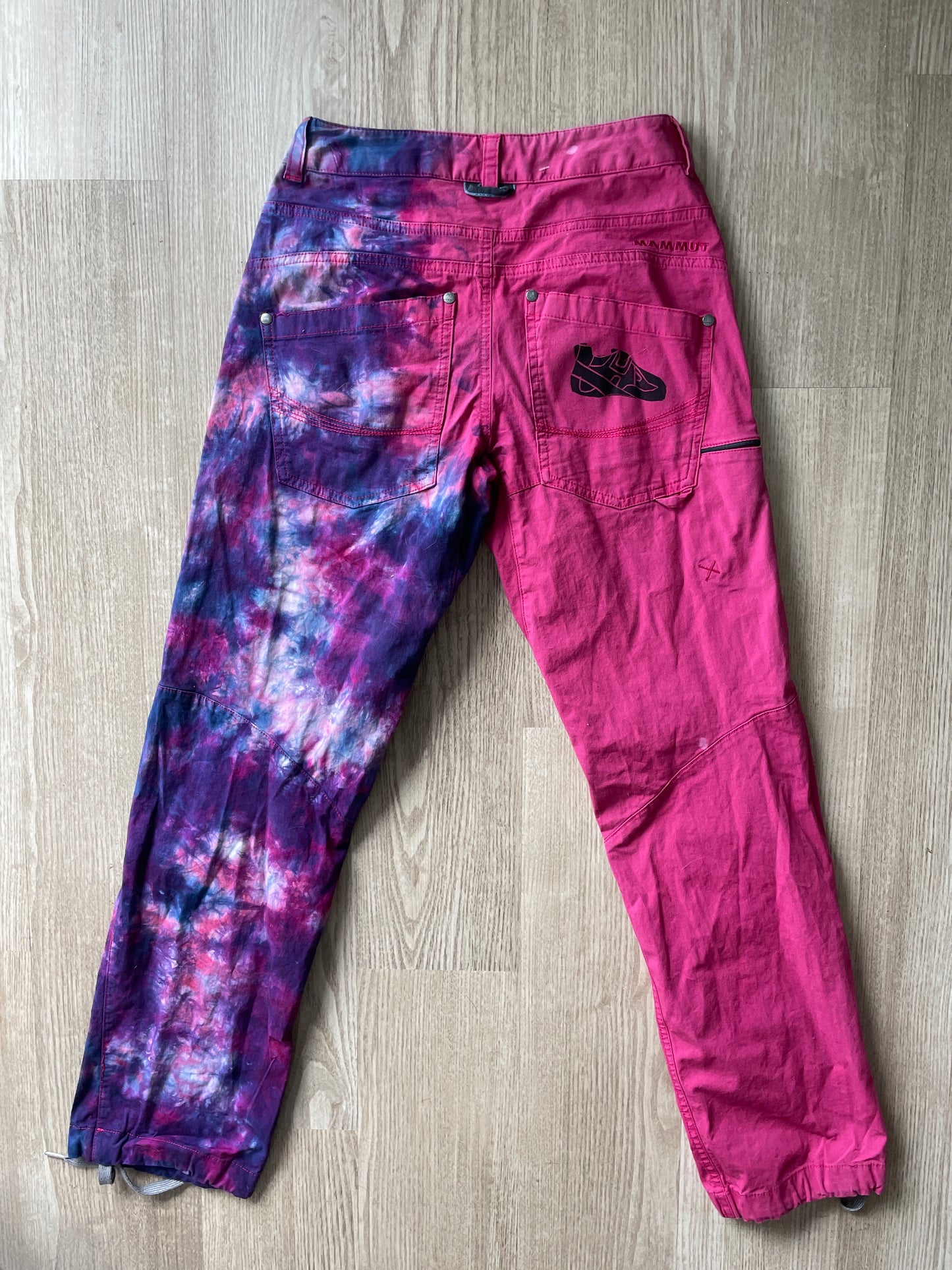 Women's Size 2 Mammut Tie Dye Climbing Pants | One-Of-a-Kind Upcycled Pink and Purple Pants
