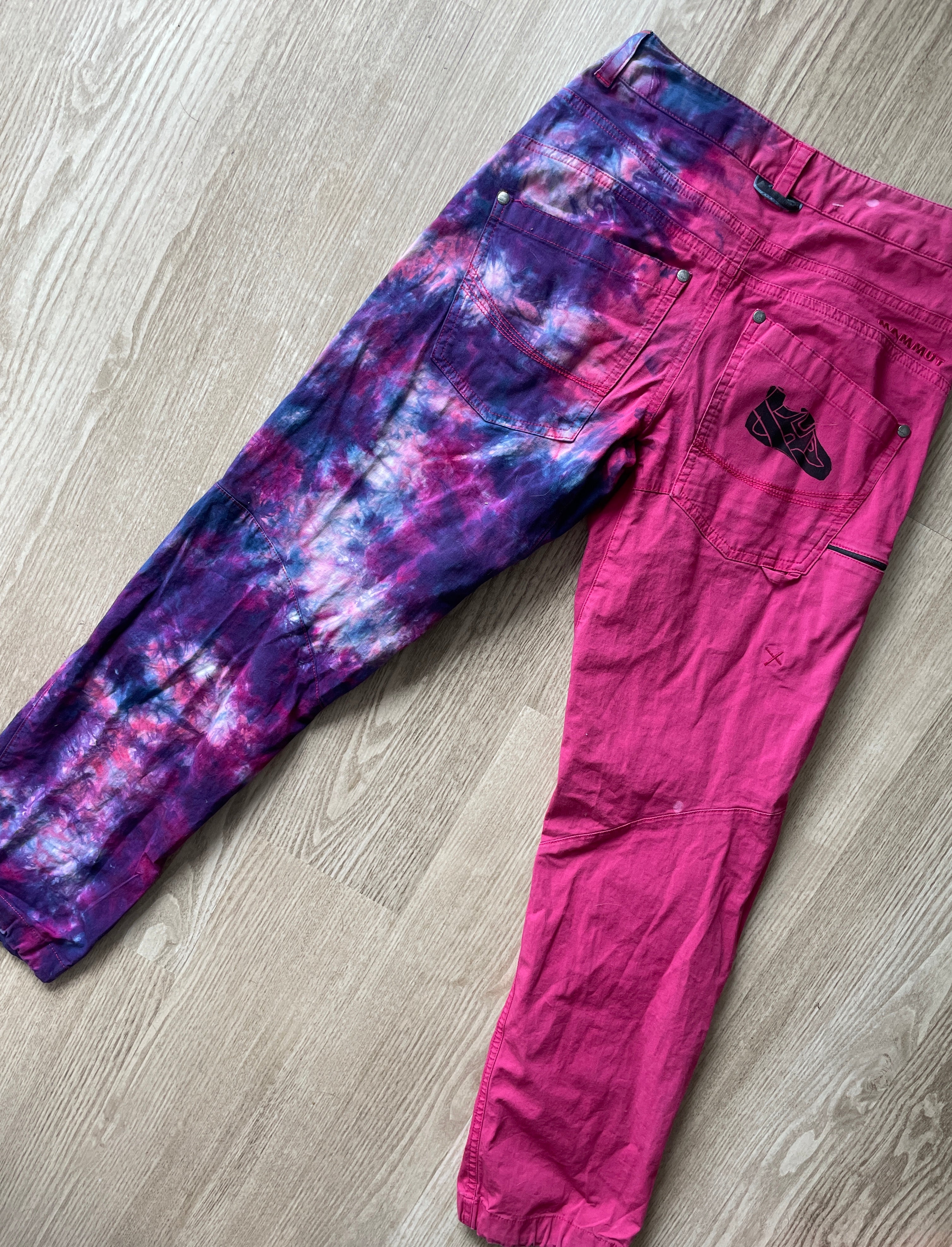 Women's Size 2 Mammut Tie Dye Climbing Pants | One-Of-a-Kind Upcycled Pink and Purple Pants